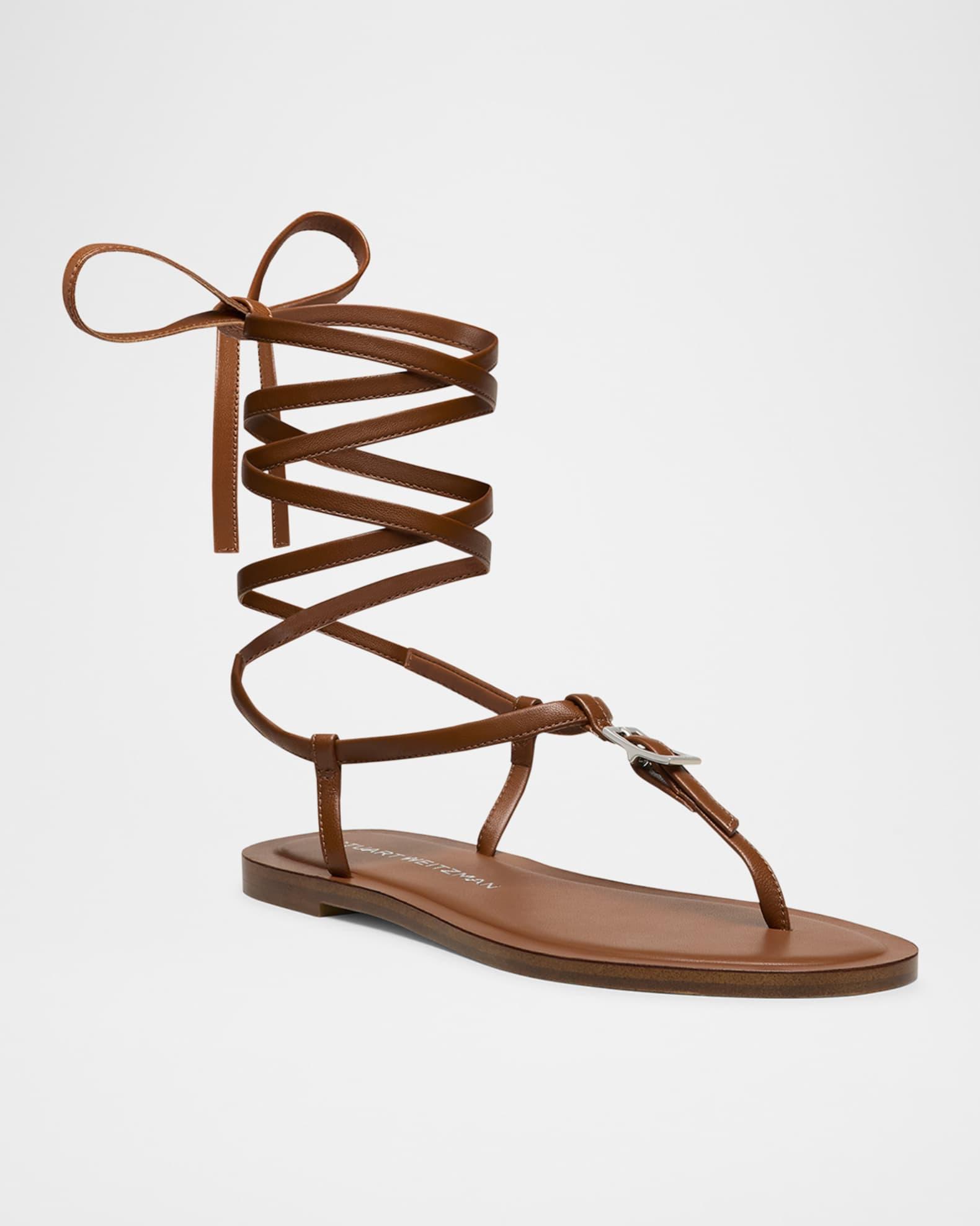 Georgie Leather Ankle-Wrap Flat Sandals Product Image