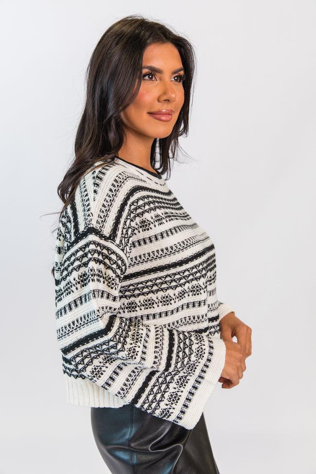 One Step Up Ivory and Black Printed Crew Neck Sweater  FINAL SALE Product Image