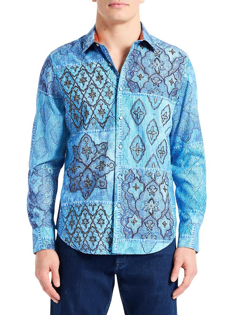 Mens Le Embroidered Printed Button-Front Shirt Product Image