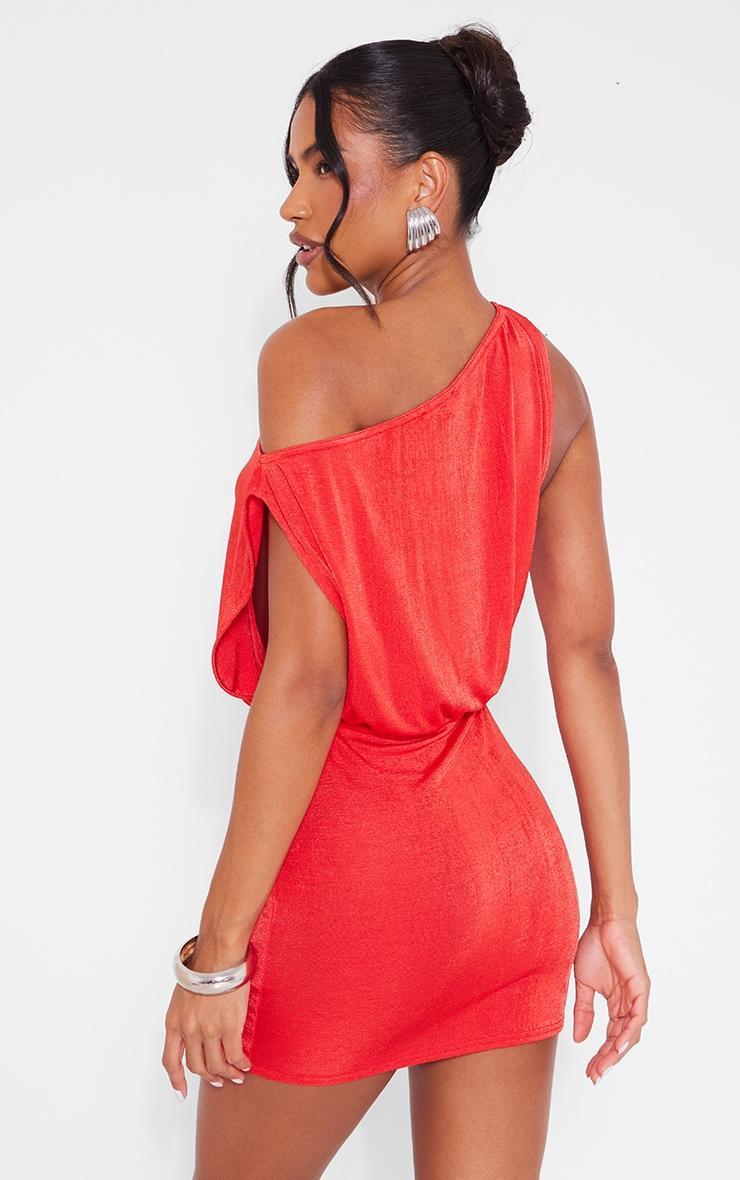 Tomato Red Slinky Acetate Draped Side Bodycon Dress Product Image