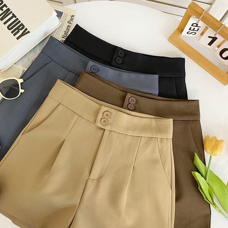 High Waist Plain Wide Leg Dress Shorts Product Image