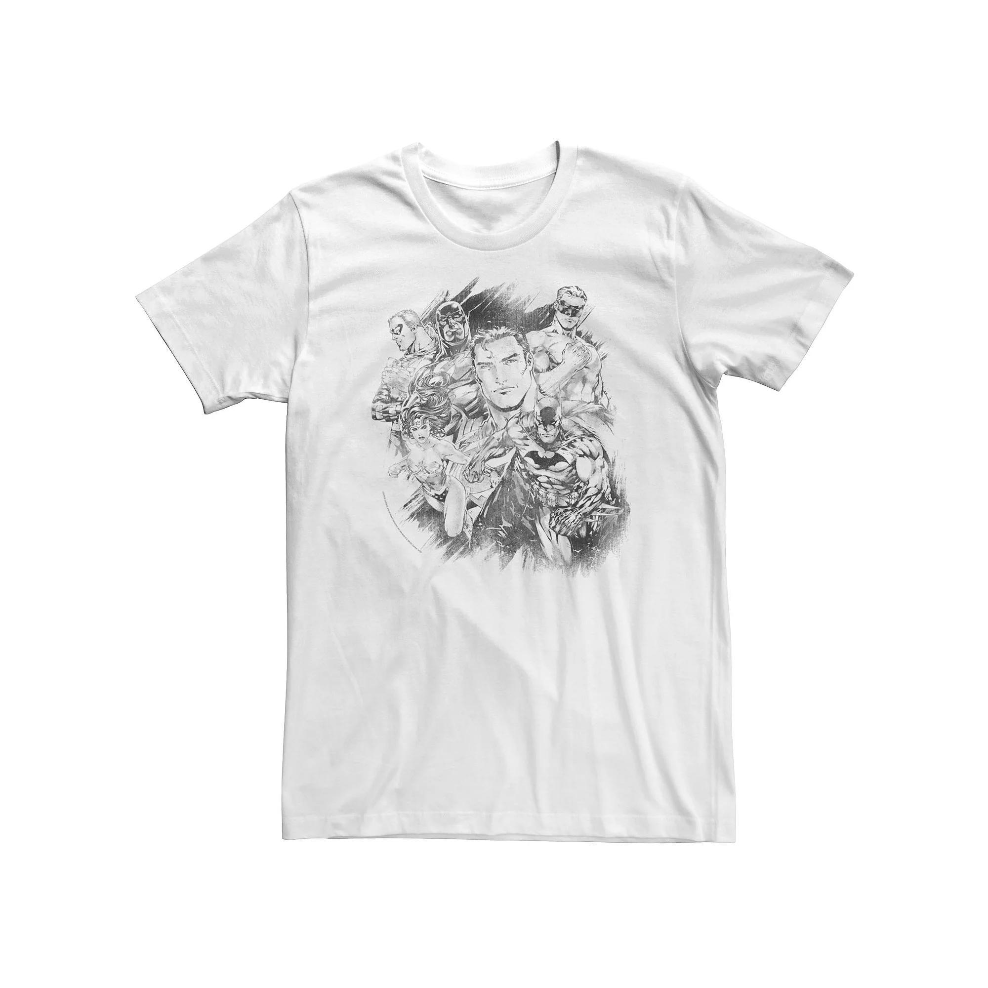 Big & Tall DC Comics Justice League Group Shot Black & White Sketch Tee, Men's, Size: 4XL Tall, Athletic Grey Product Image