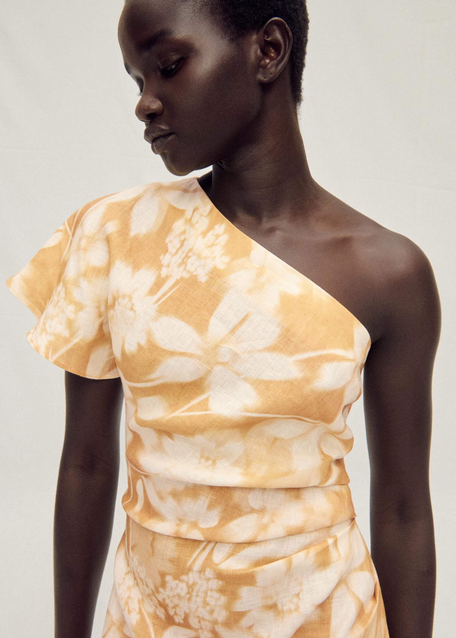 Asymmetrical floral linen dress - Women | MANGO USA Product Image
