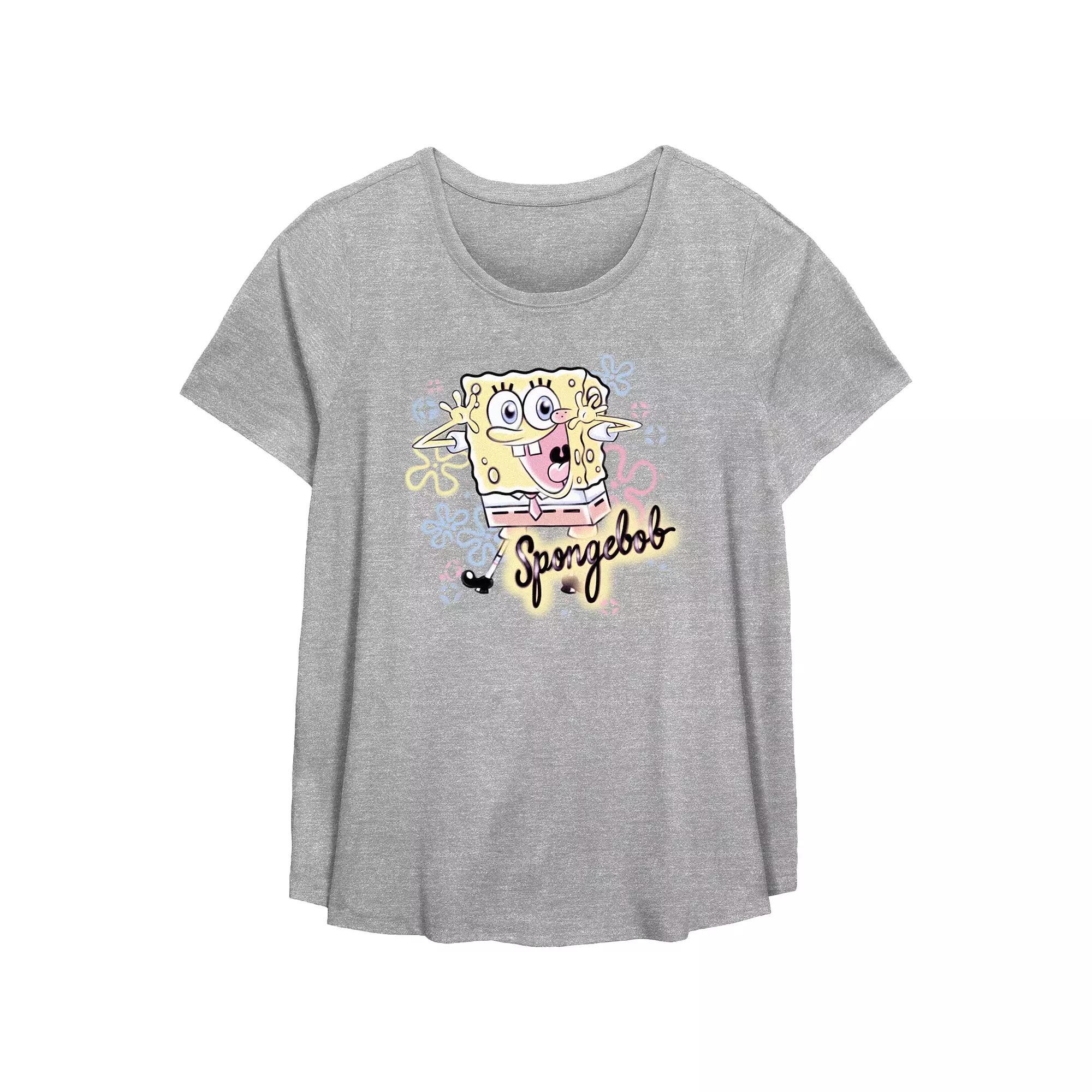 Plus Size Nickelodeon SpongeBob SquarePants Airbrush Poster Flowy Graphic Tee, Women's, Size: 4XL, Grey Gray Product Image