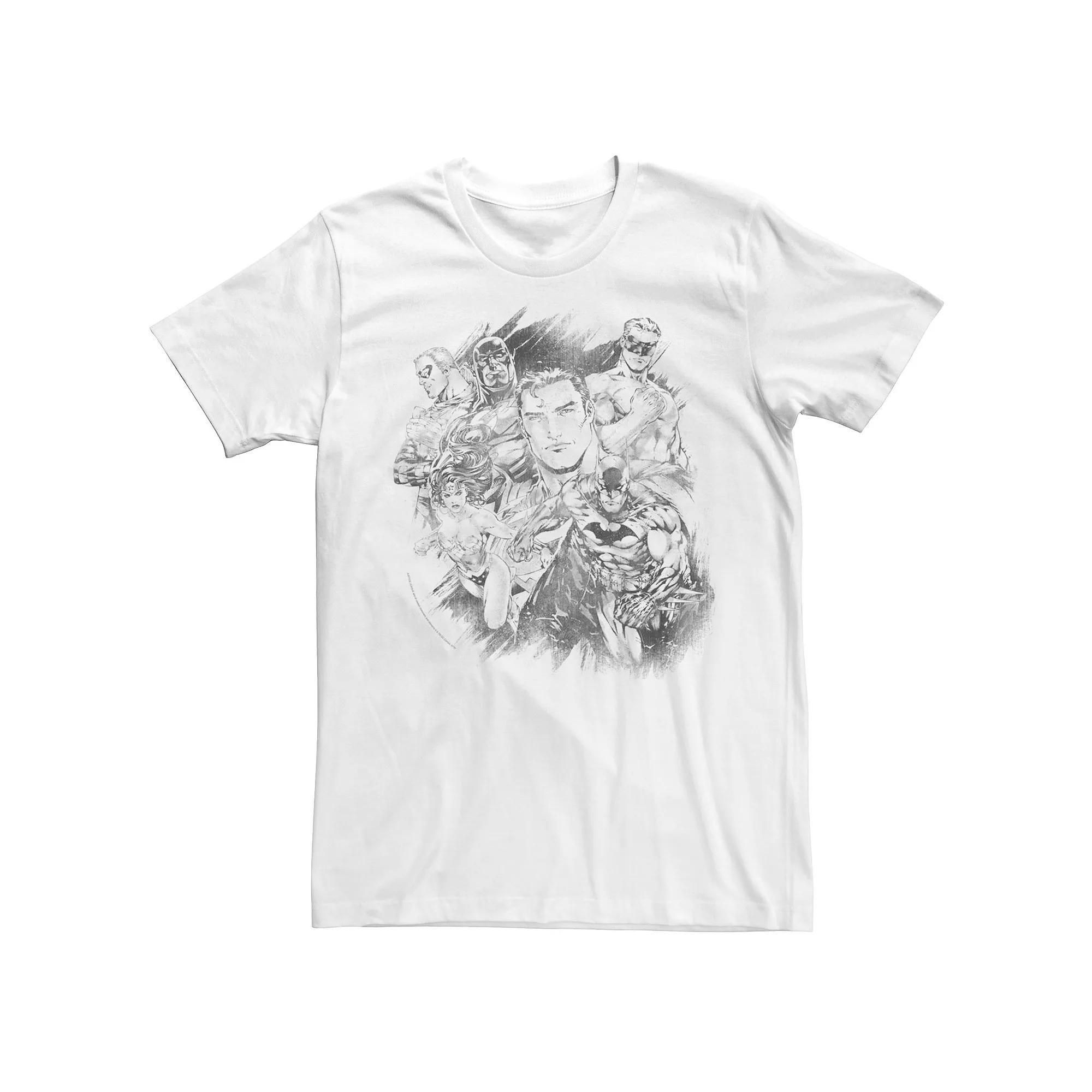 Men's Justice League Hero Pencil Sketch Tee, Size: Large, White Product Image