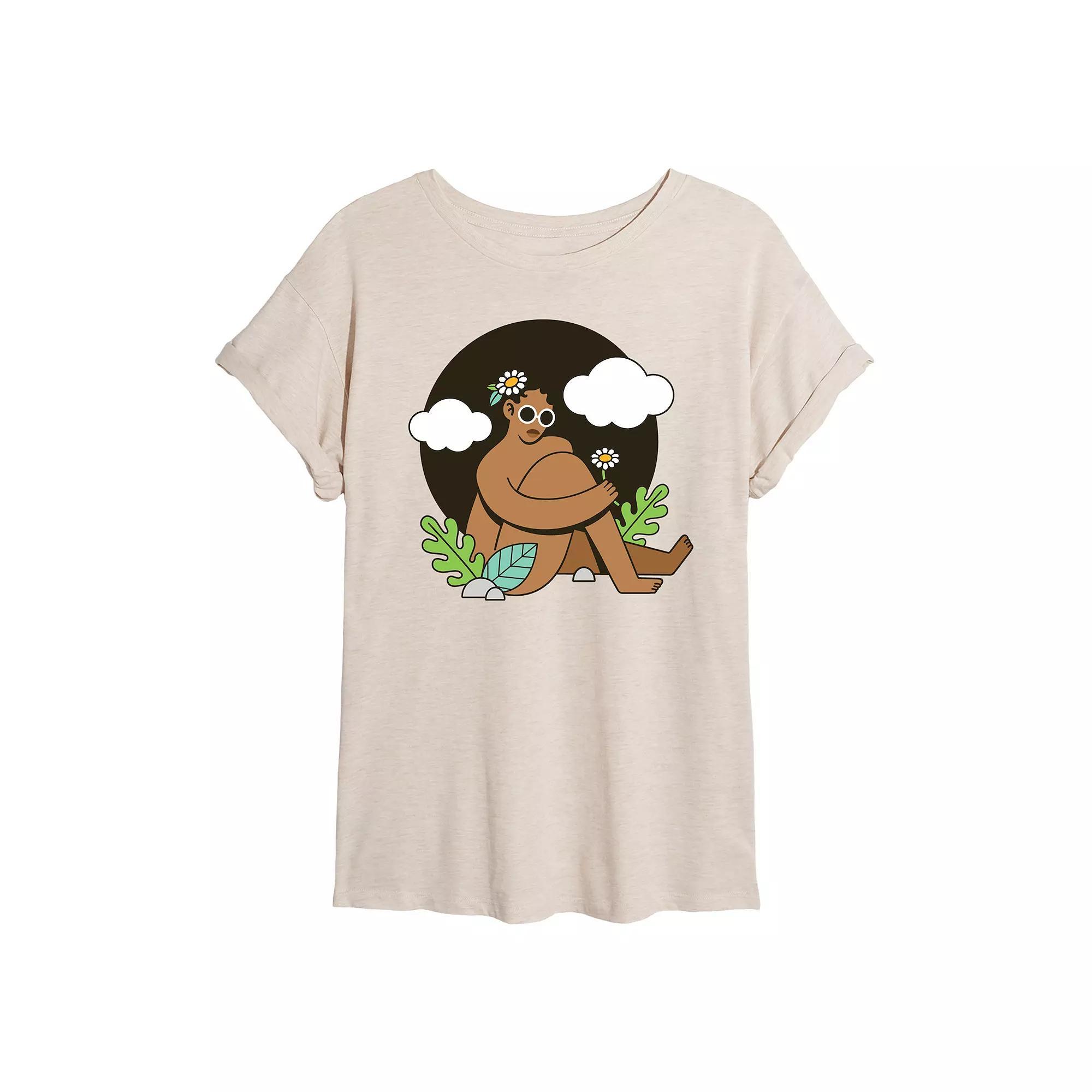 Juniors Woman Afro And Plants Oversized Tee, Girls Product Image