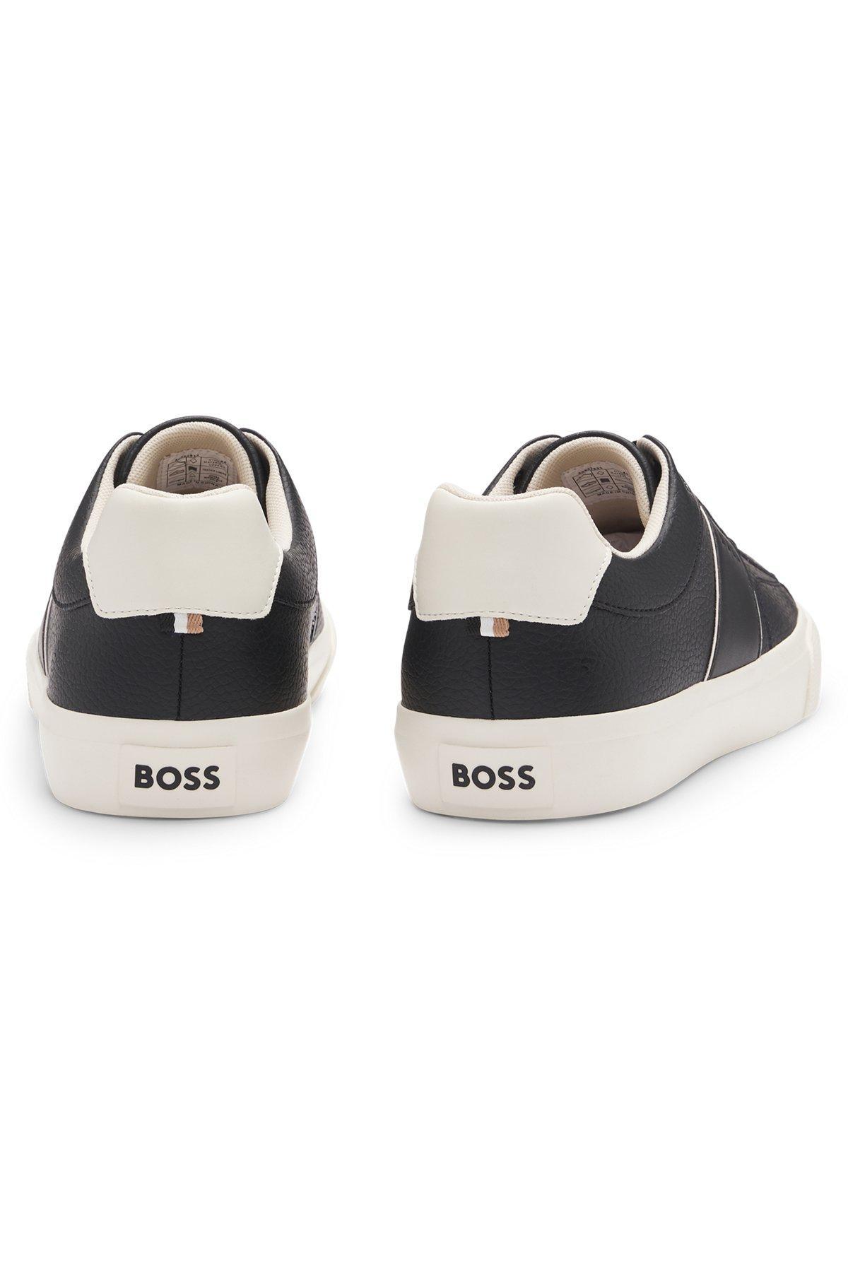 Faux-leather trainers with plain and grained textures Product Image