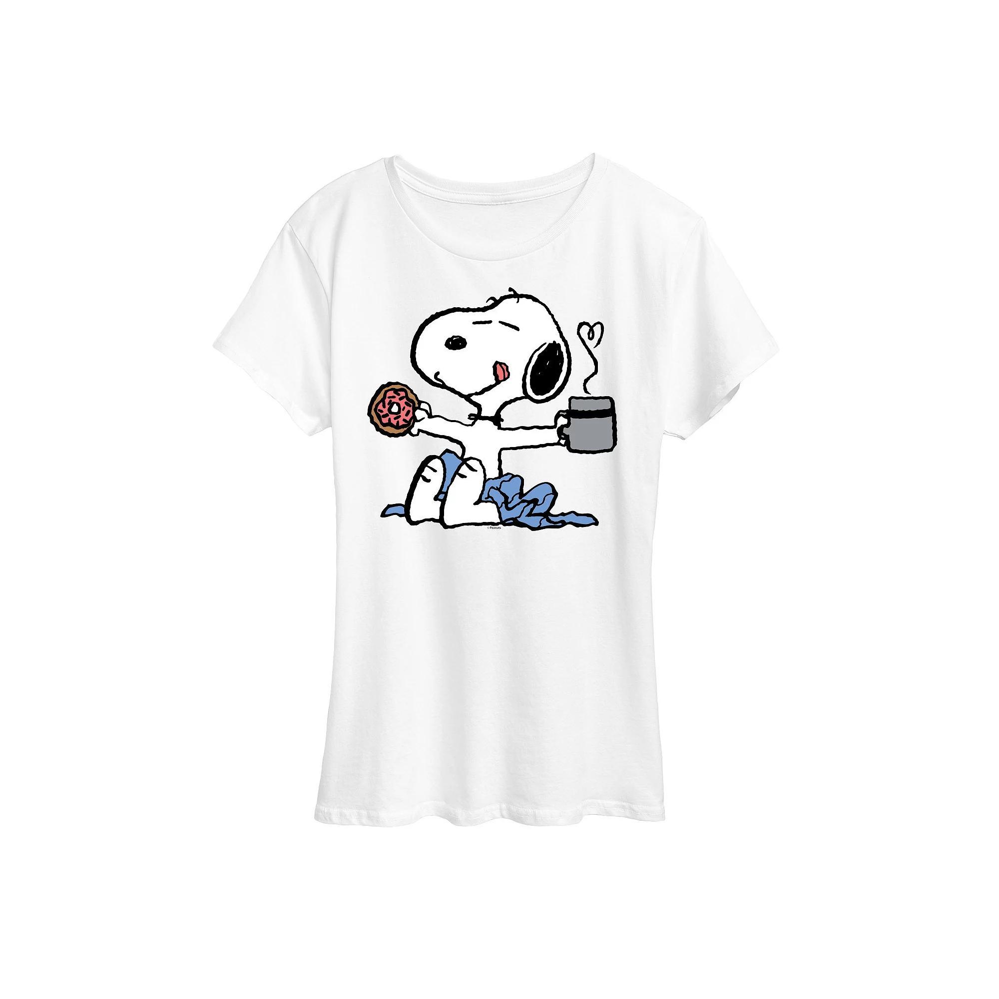 Womens Peanuts Donut Coffee Snoopy Graphic Tee Product Image