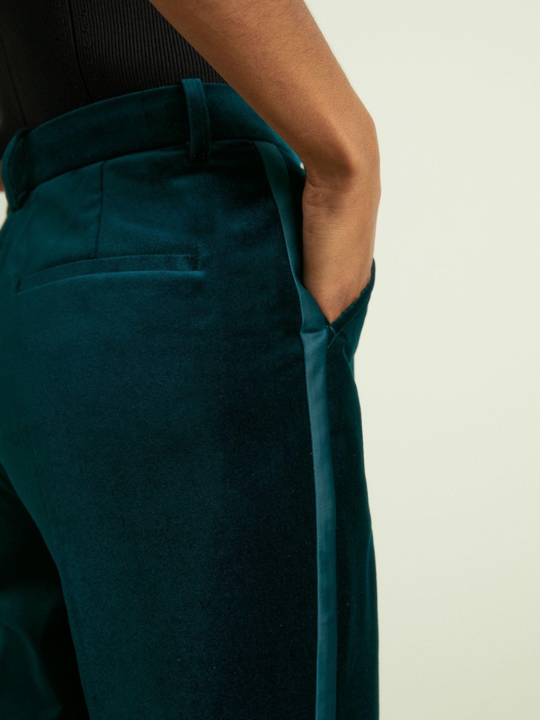 Petite Velvet Flared Suit Trousers in Teal Product Image