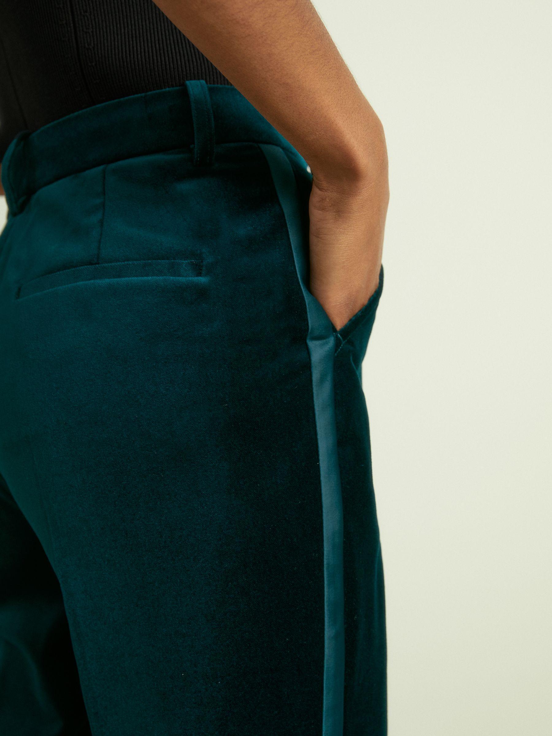 Petite Velvet Flared Suit Trousers in Teal Product Image