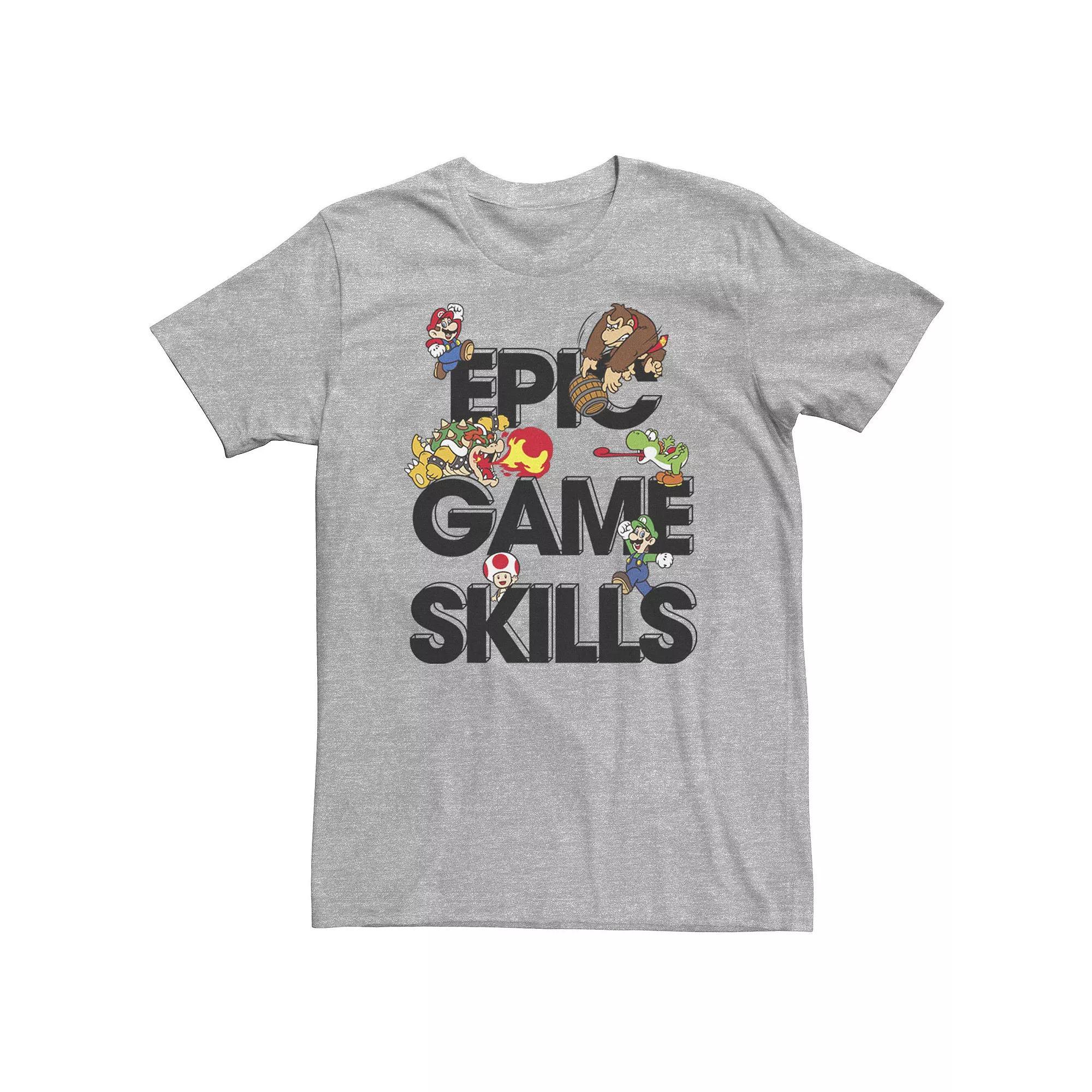 Big & Tall Nintendo Super Mario Bros. Epic Game Skills Character Collage Tee, Men's, Size: Large Tall, Athletic Grey Product Image