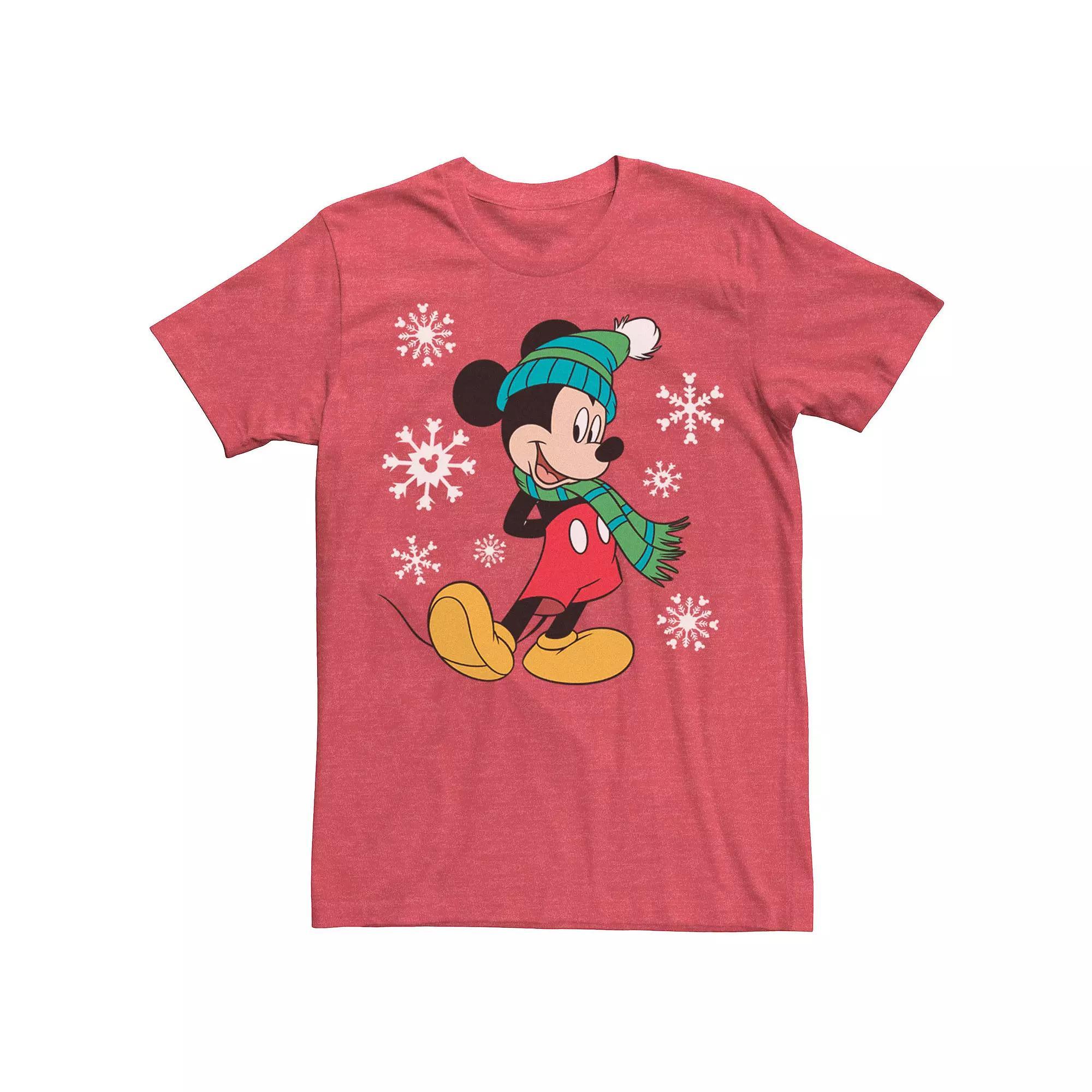 Disney's Mickey Mouse Holiday Snowflakes Portrait Christmas Men's Tee, Size: Medium, Red Grey Product Image