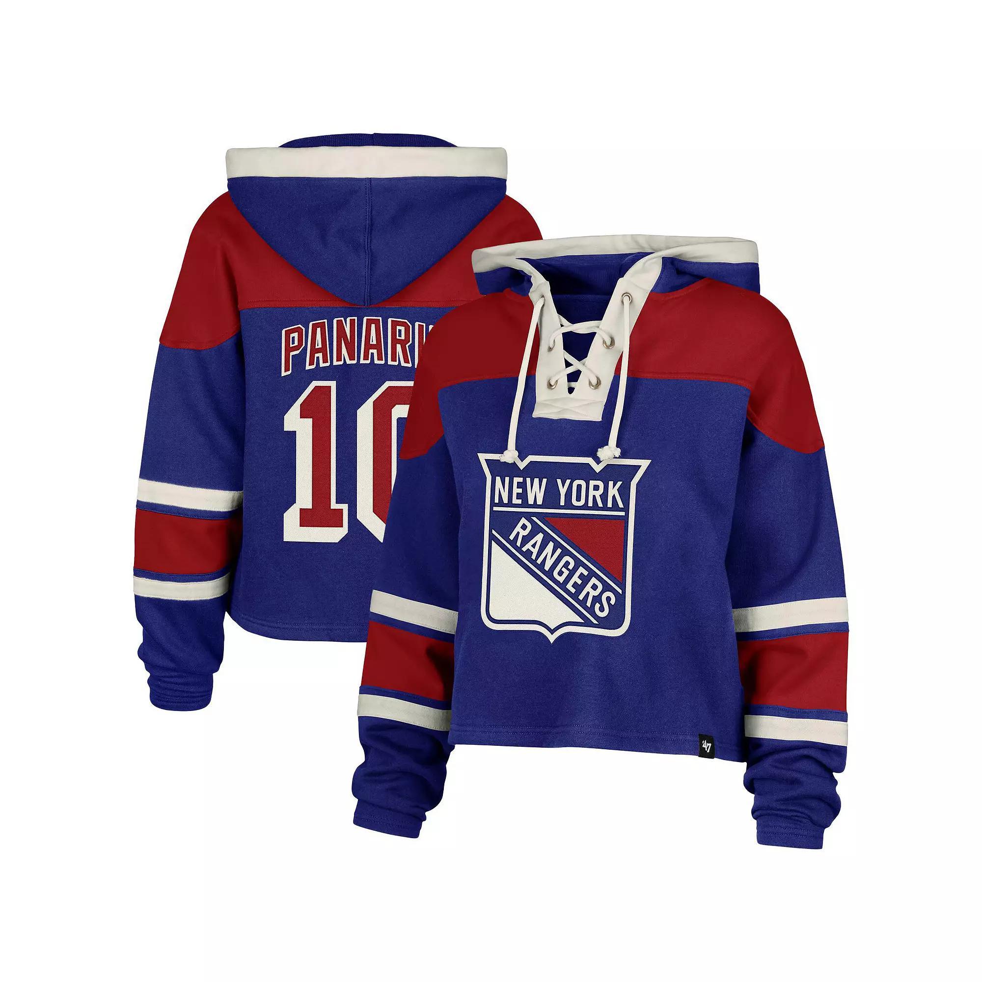 Women's '47 Artemi Panarin Blue New York Rangers Superior Lacer Cropped Pullover Hoodie, Size: XL, Ran Blue Product Image