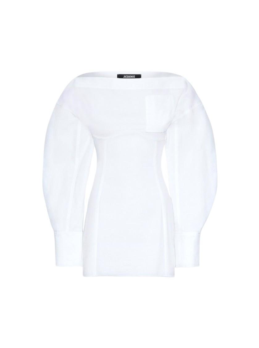 JACQUEMUS La Casaco Long Sleeve Cotton Shirtdress In White Product Image