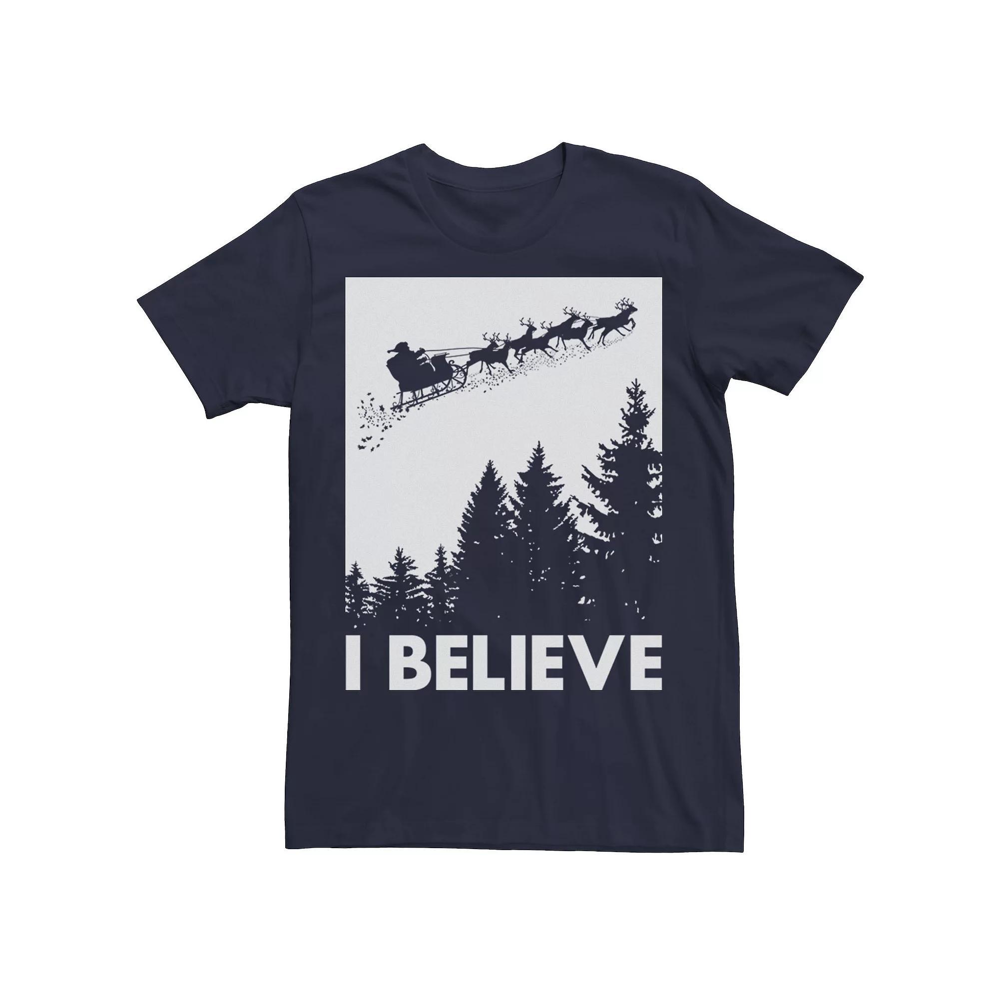 Big & Tall Santa Claus I Believe Reindeer Christmas Tee, Mens Product Image