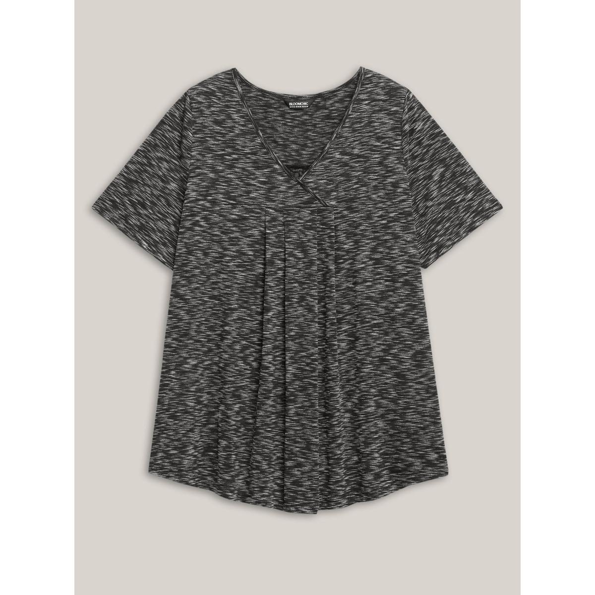 Plus Size Heather Surplice Neck Curvy Hem T-Shirt Black Women Overlapping Overlap Collar Loose Everyday-Casual T-shirts BloomChic 30/6X Product Image