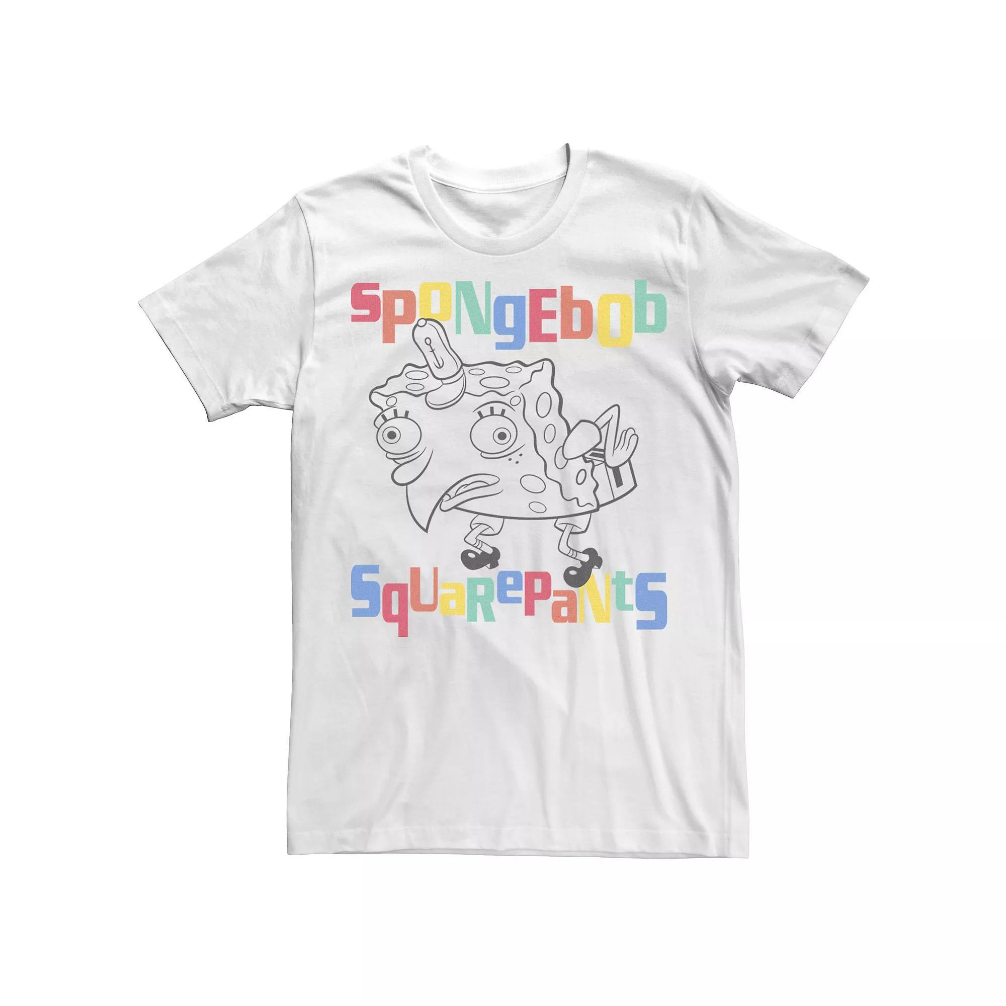 Men's Spongebob Mocking Portrait Outline Colorful Text Tee, Size: Large, White Product Image