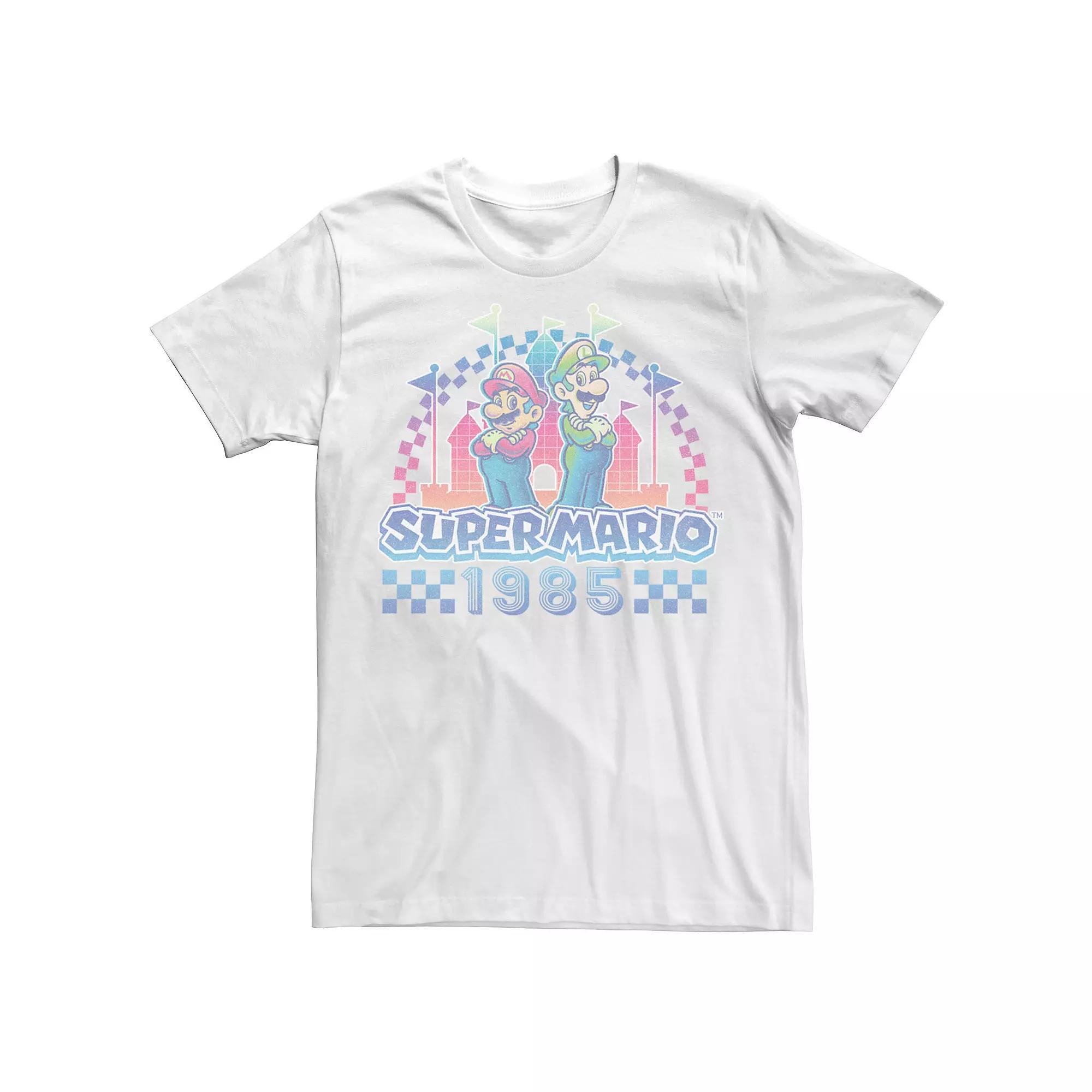 Men's Super Mario Luigi Retro Neon Duo 1985 Tee, Size: Medium, White Product Image