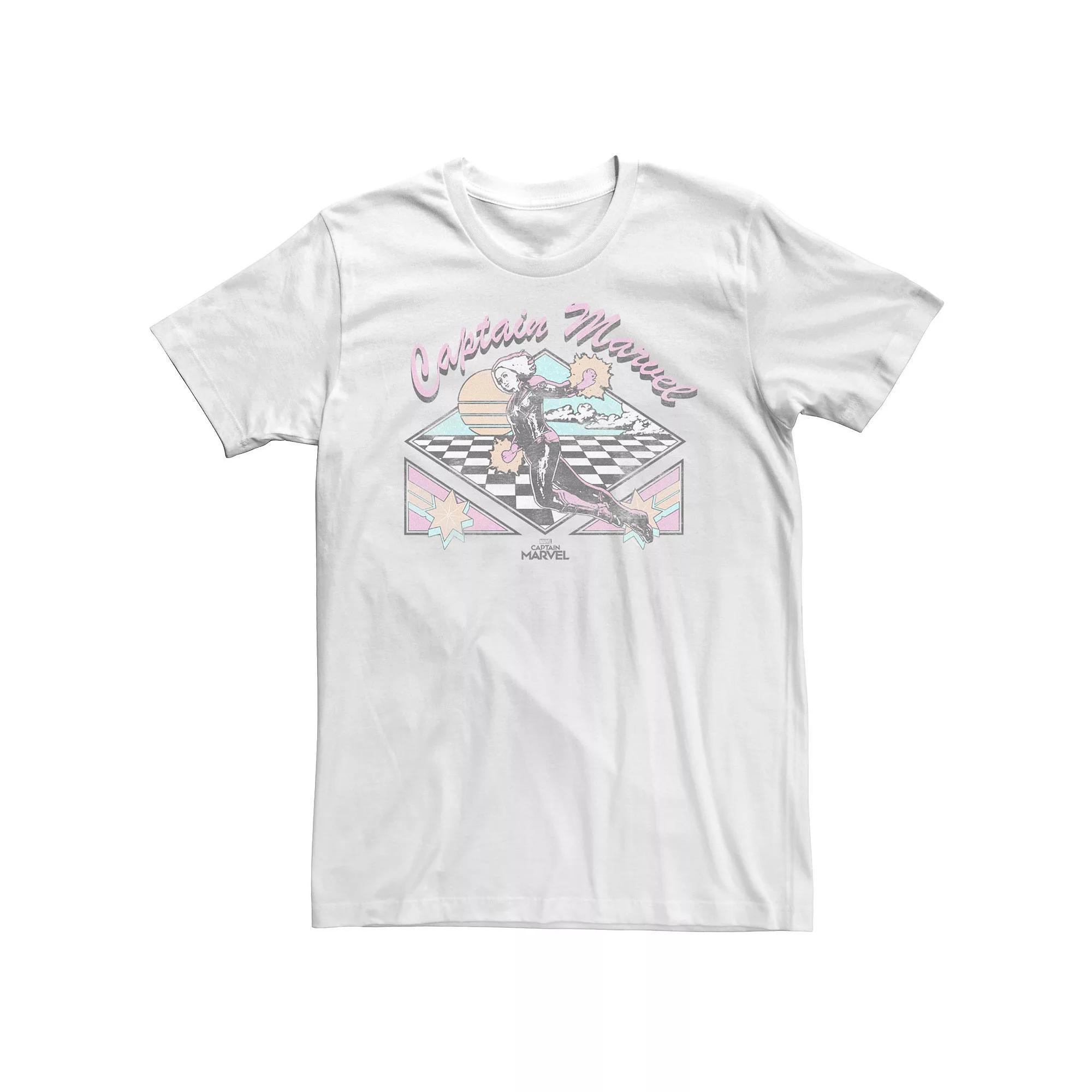 Big & Tall Marvel Captain Marvel Retro Checkered Logo Tee, Men's, Size: XL Tall, White Product Image