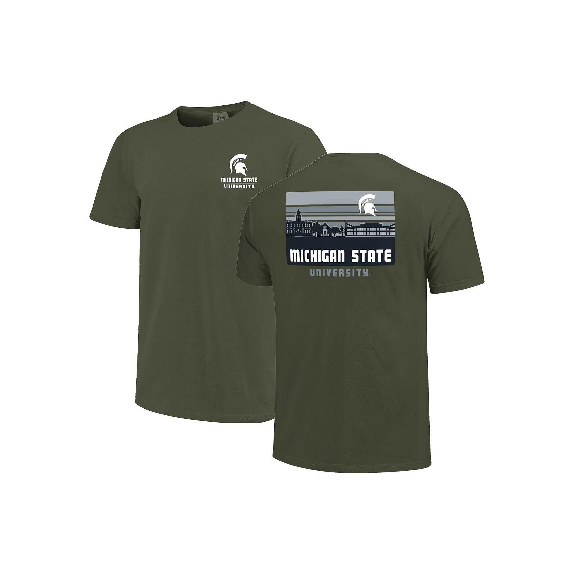 Men's Green Michigan State Spartans Striped Campus Skyline T-Shirt, Size: Medium Product Image