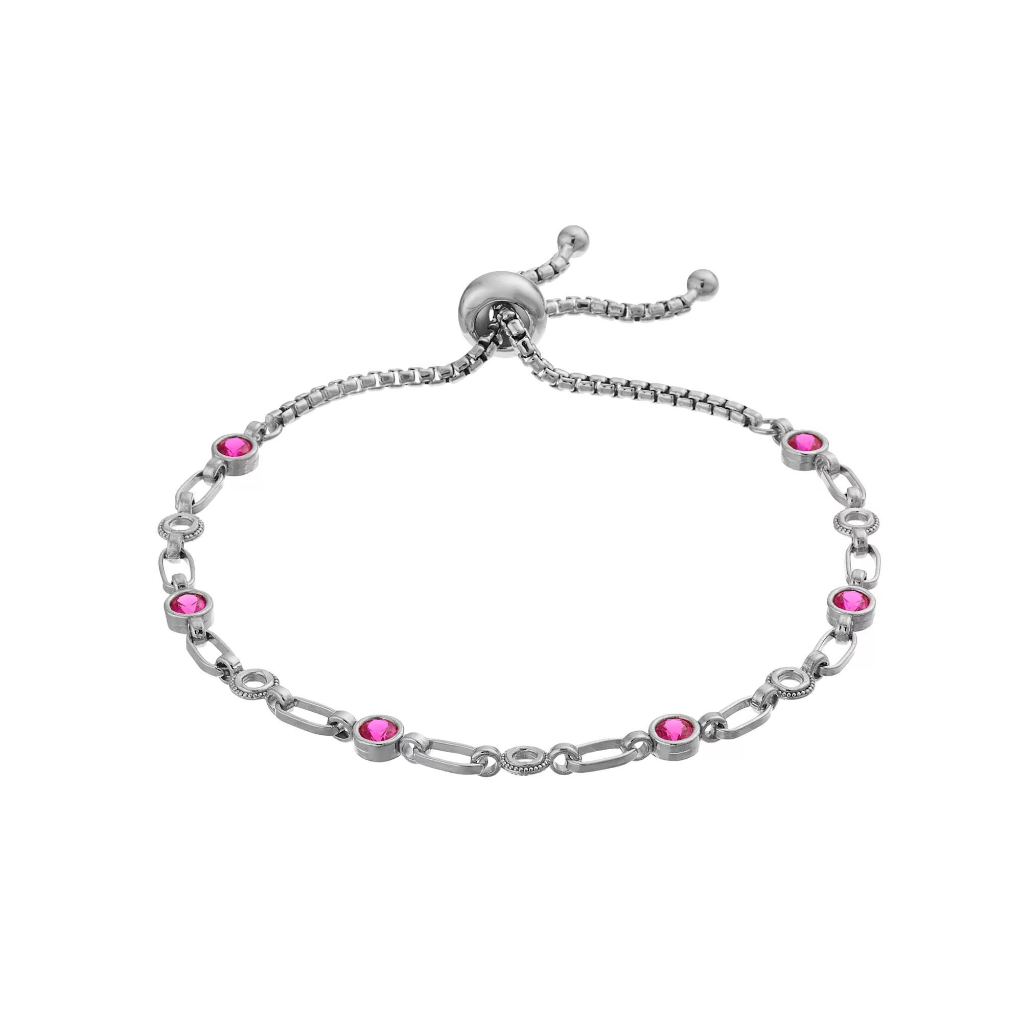 Kristen Kesho Sterling Silver Lab-Created Ruby & Circle Link Adjustable Bolo Bracelet, Women's, Size: 9.50, Pink Tone Product Image