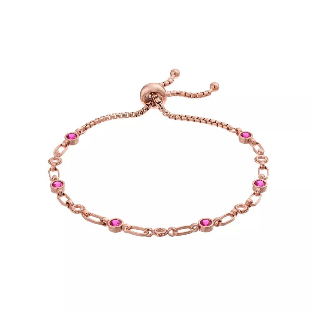 Kristen Kesho Sterling Silver Lab-Created Ruby & Circle Link Adjustable Bolo Bracelet, Women's, Size: 9.50, Pink Tone Product Image
