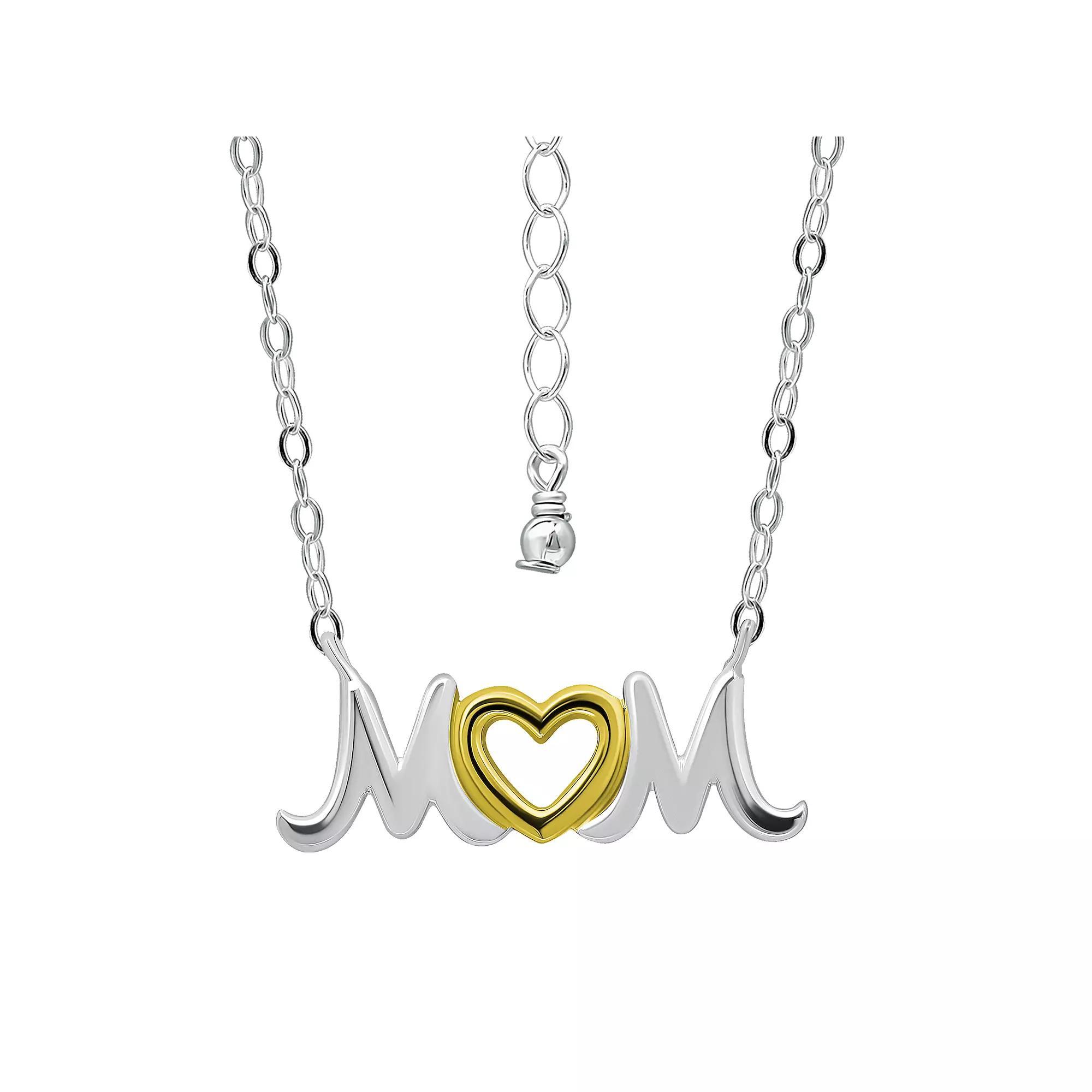 Aleure Precioso Sterling Silver Two-Tone "MOM" Necklace, Women's, Size: 18", Two Tone Product Image
