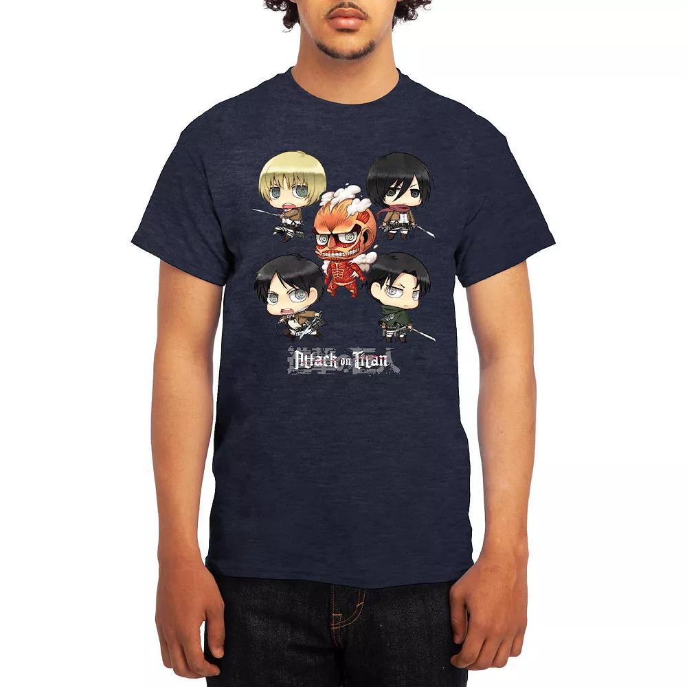Men's Attack on Titan Chibi Character Arranged Graphic Tee, Size: Large, Grey Navy Product Image