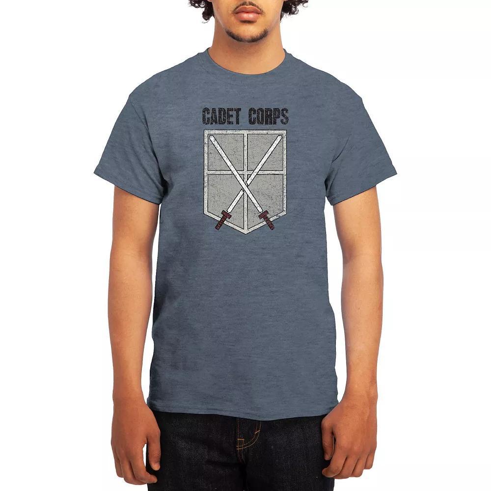 Men's Attack on Titan Distressed Cadet Corp Emblem Tee, Boy's, Size: XXL, Grey Red Product Image