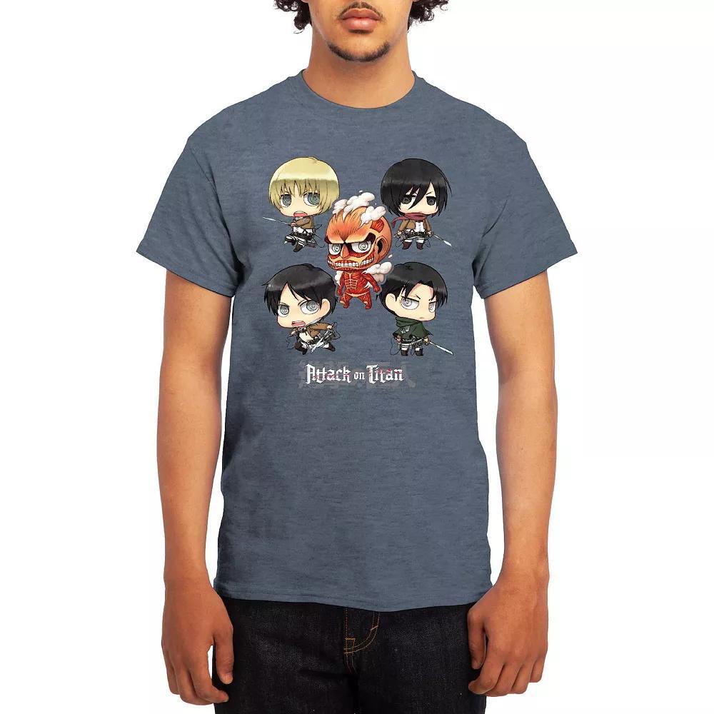 Men's Attack on Titan Chibi Character Arranged Graphic Tee, Size: Large, Grey Navy Product Image