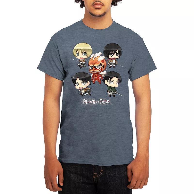 Men's Attack on Titan Chibi Character Arranged Graphic Tee, Size: Large, Grey Navy Product Image