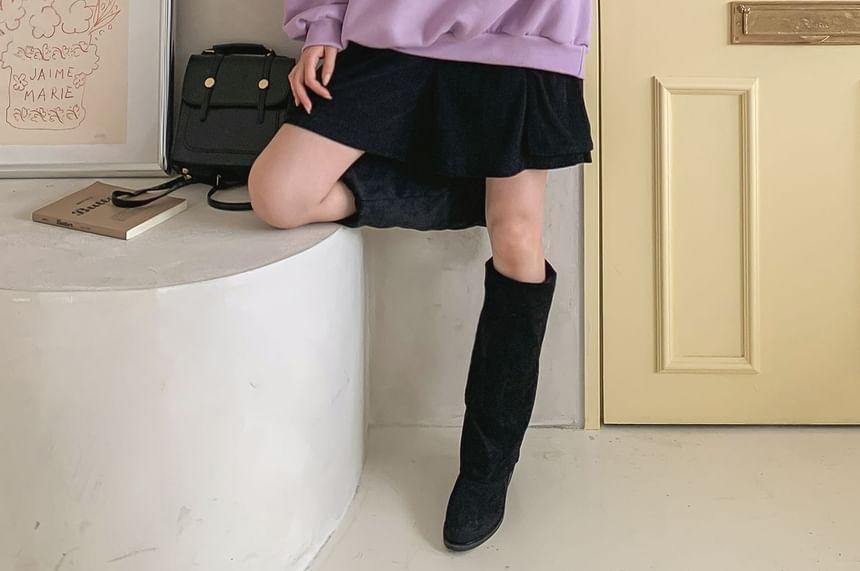 Heart Print Fleece-Lined Loose-Fit Pullover Product Image