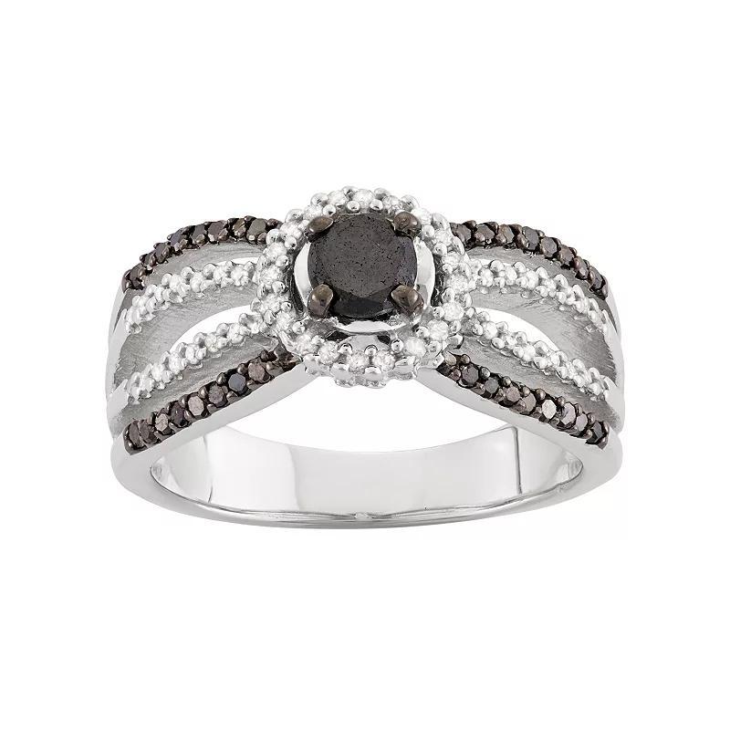 Jewelexcess 1 Carat T.W. Black & White Diamond Sterling Silver Multirow Halo Ring, Women's, Size: 8 Product Image