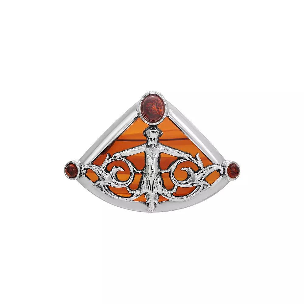 1928 Silver Tone Tortoiseshell Crystal Cherub Pin, Womens, Red Product Image