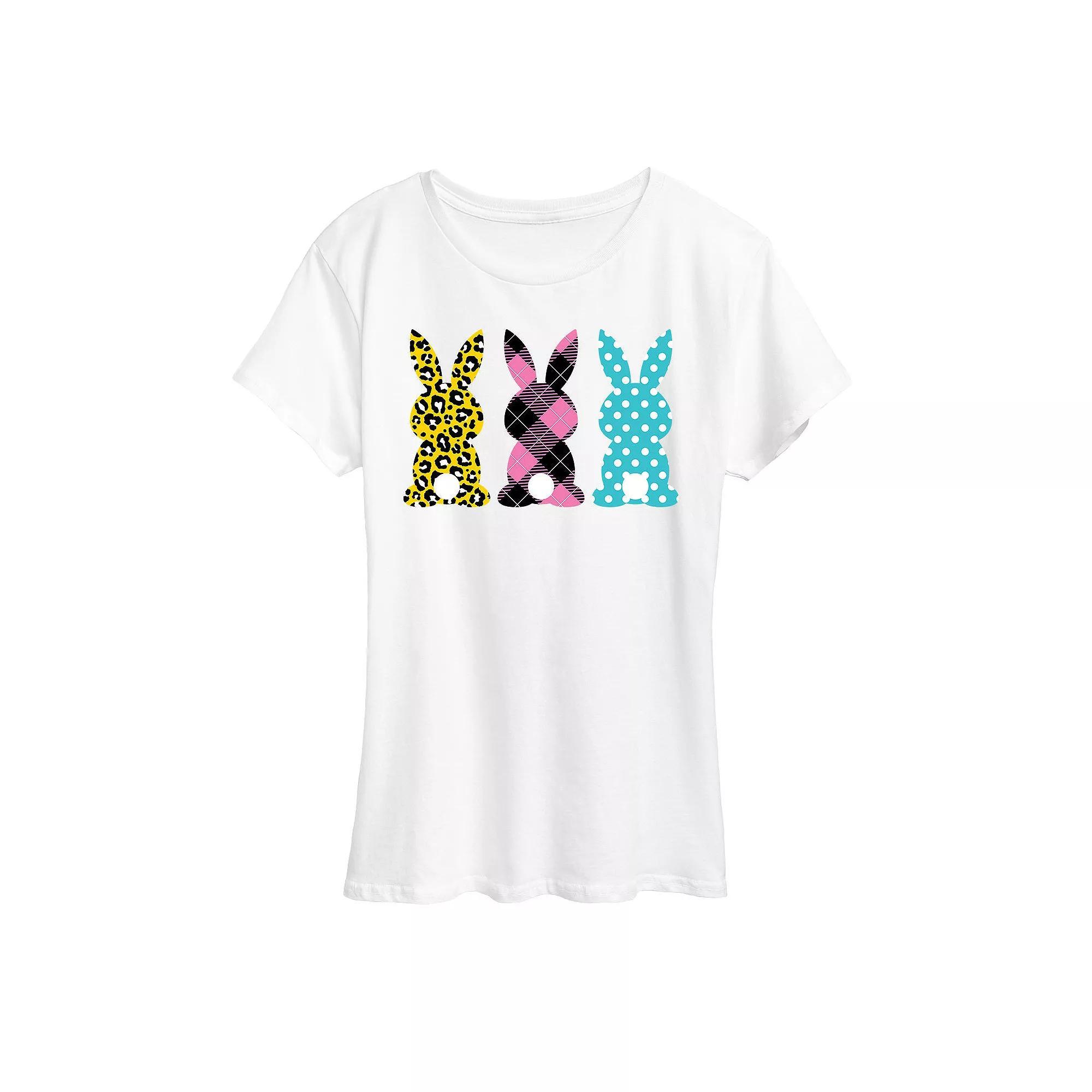 Women's Patterned Bunnies Graphic Tee, Size: Small, Grey Gray Product Image