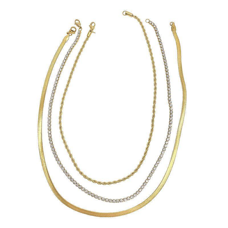 Adornia 14k Gold Over Stainless Steel Necklace Set, Womens Gold Tone Product Image