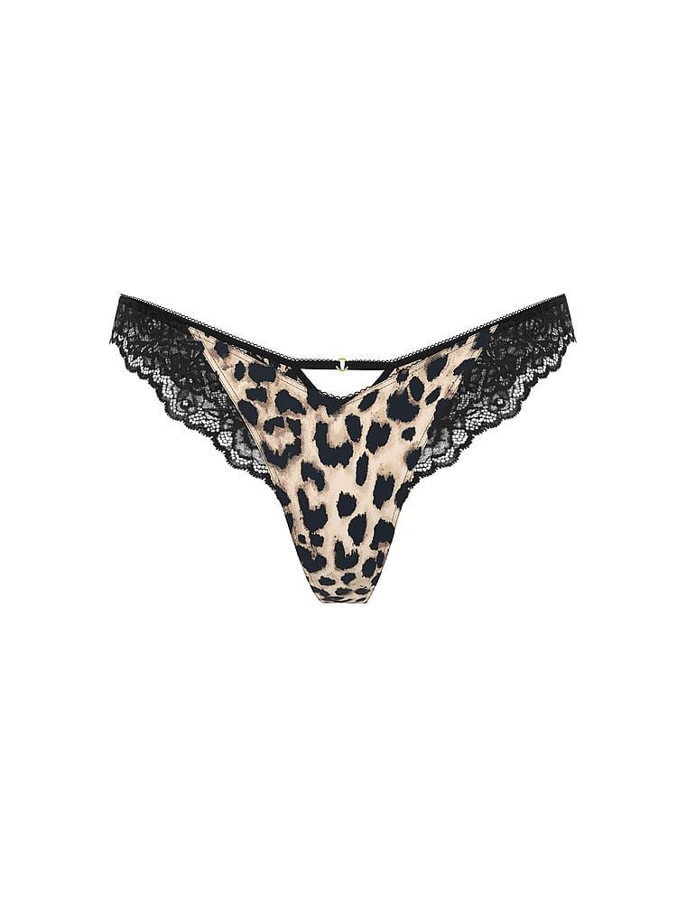 Rose Lace-Trim High-Leg Thong Panty Product Image