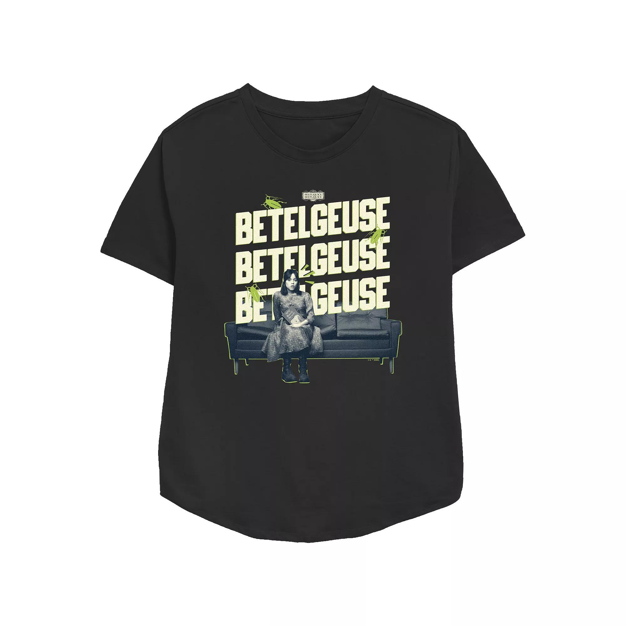 Women's Beetlejuice 2 Astrid On A Couch Relaxed Fit Graphic Tee, Size: Medium, Black Product Image