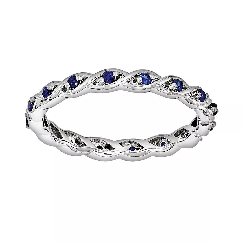 Stacks & Stones Sterling Silver Lab-Created Sapphire Stack Ring, Womens Blue Product Image