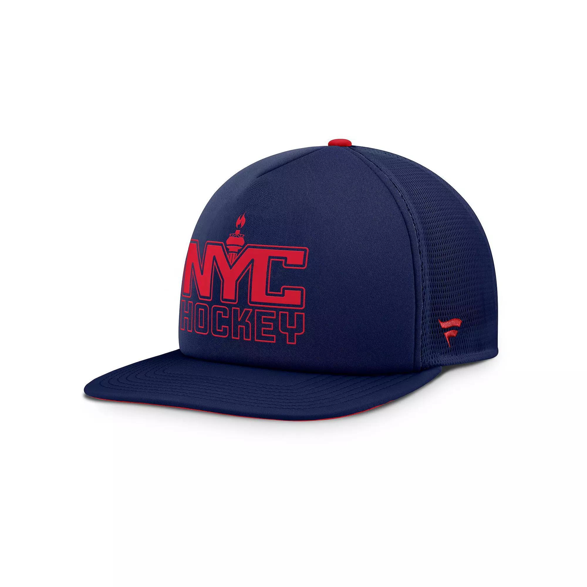 Men's Fanatics Navy/Red New York Rangers Authentic Pro Hometown Rink Foam Trucker Snapback Hat, Ran Blue Product Image