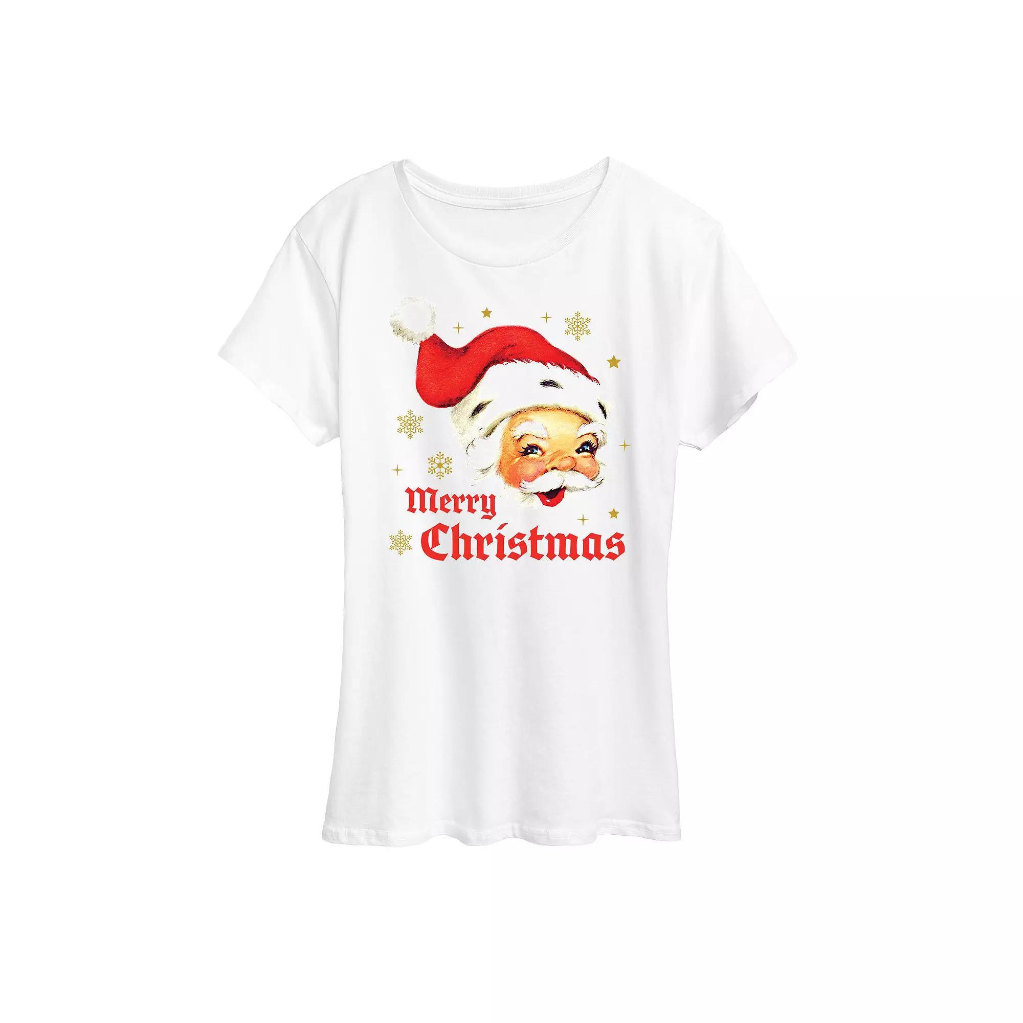 Women's Merry Christmas Vintage Santa Graphic Tee, Girl's, Size: Small, White Product Image