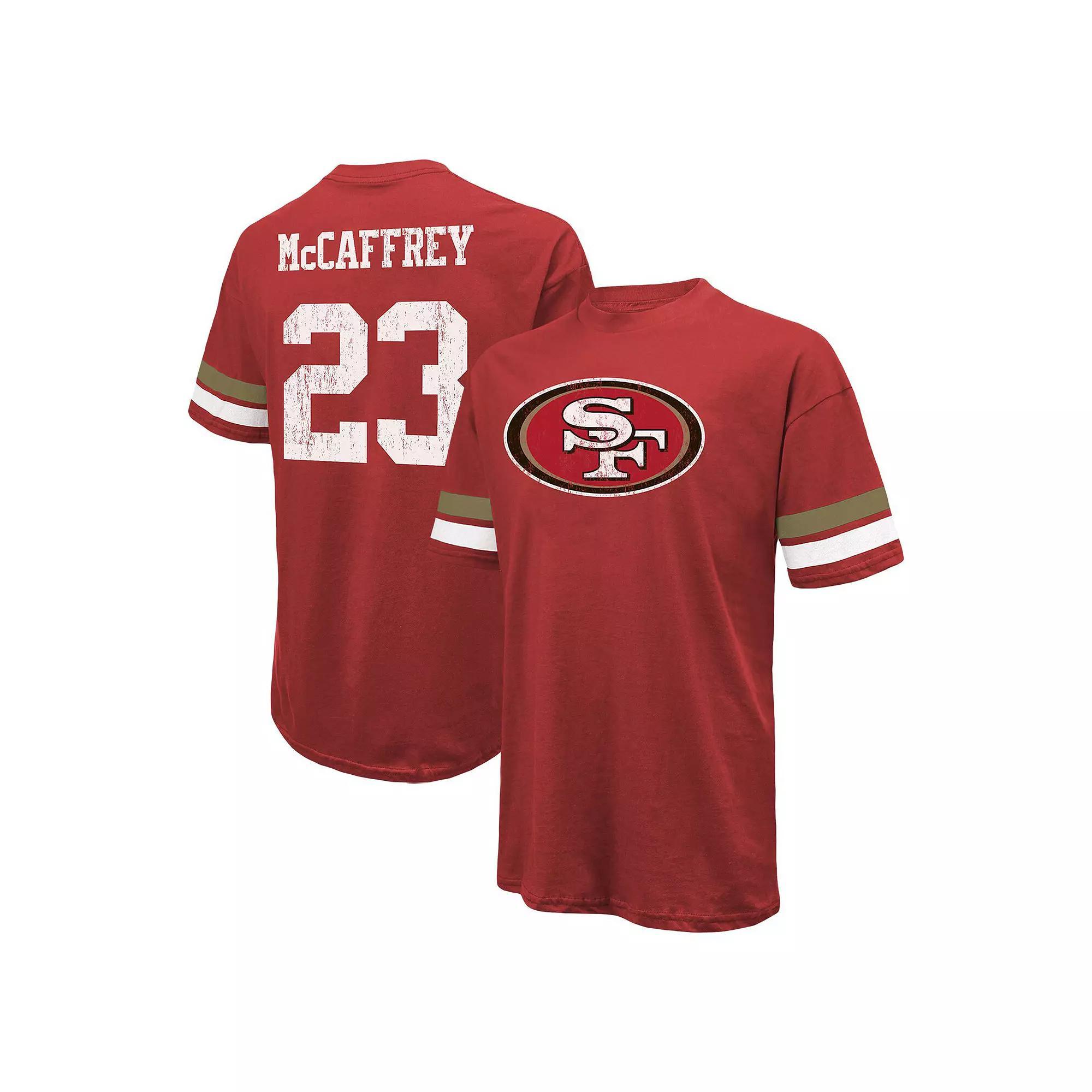 Men's Majestic Threads Christian McCaffrey Scarlet San Francisco 49ers Name & Number Oversize Fit T-Shirt, Size: XL, Red Product Image