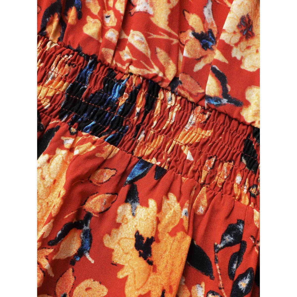 Plus Size Multicolor Floral Shirred Gathered Lantern Sleeve Blouse Women Elegant Long Sleeve V-neck Everyday Blouses BloomChic 30/6X Product Image