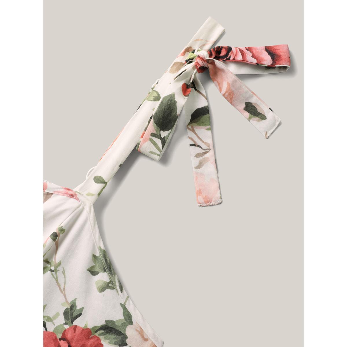 Plus Size Rosy Print Bow Strap Pockets Midi Dress Originalwhite Women Non Sleeveless Curvy BloomChic 14-16/1X Product Image
