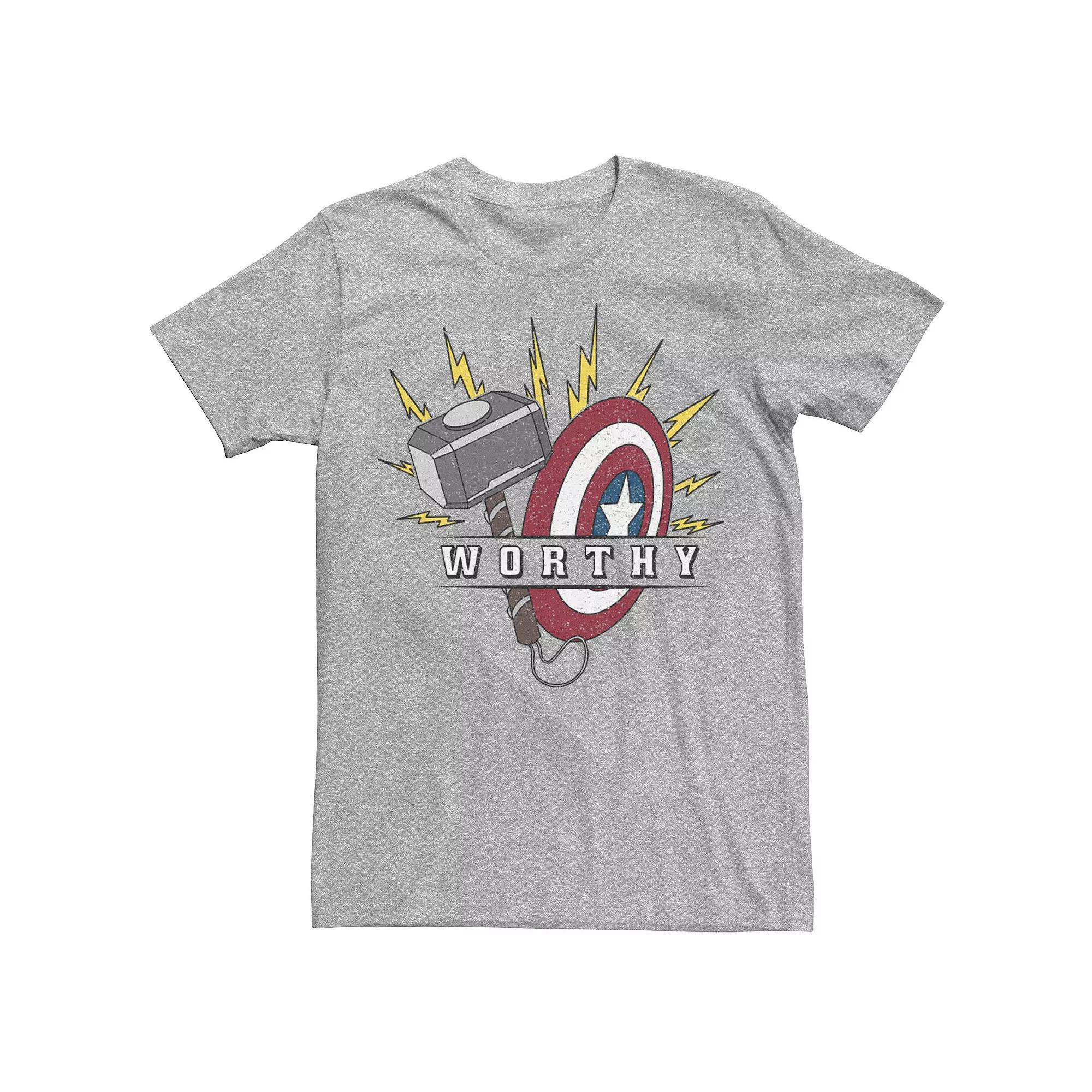 Men's Marvel Avengers Endgame Captain America Worthy Hammer Shield Graphic Tee, Size: XL, Athletic Grey Product Image
