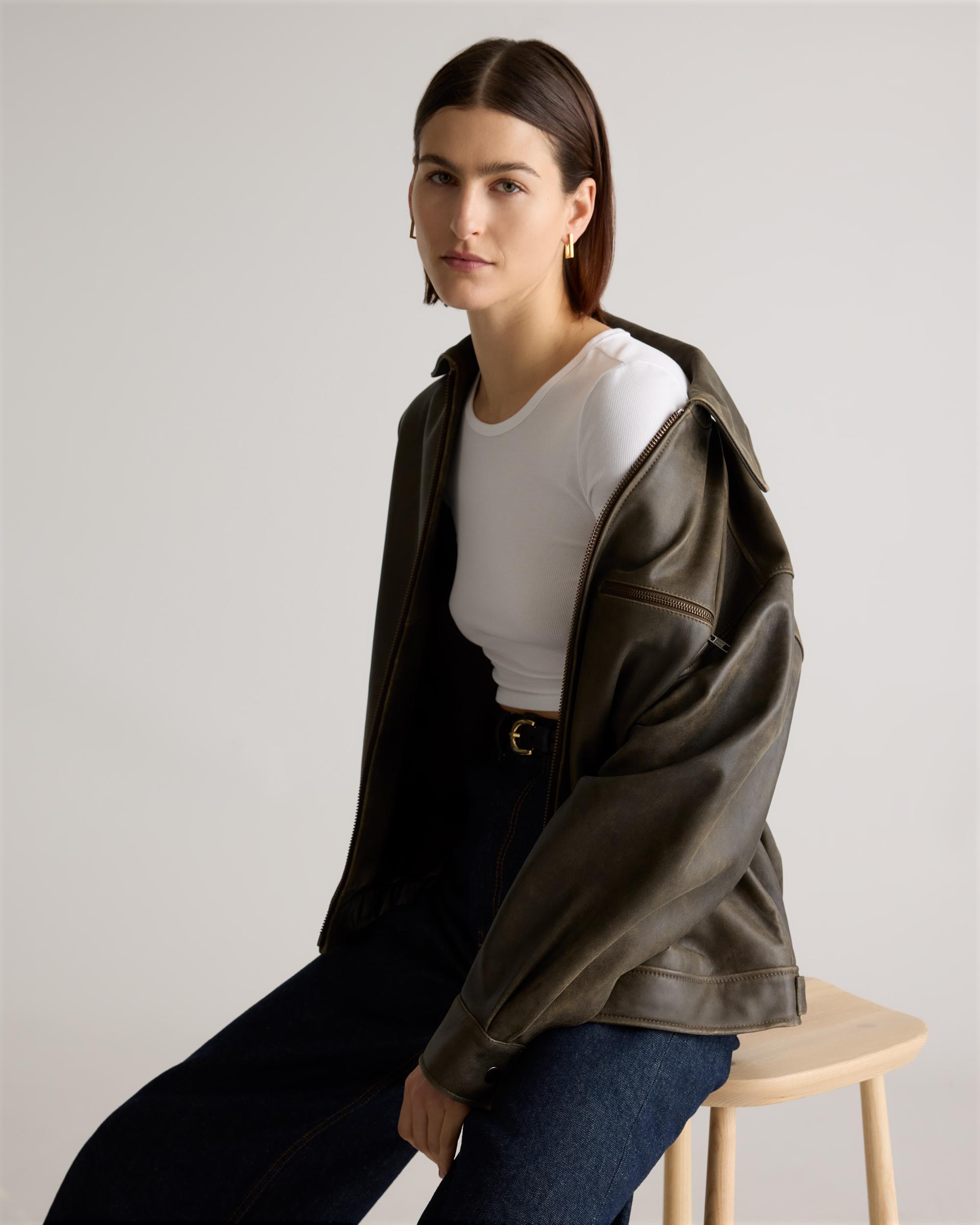 Quince | Women's OverSized Bomber Jacket Leather Product Image