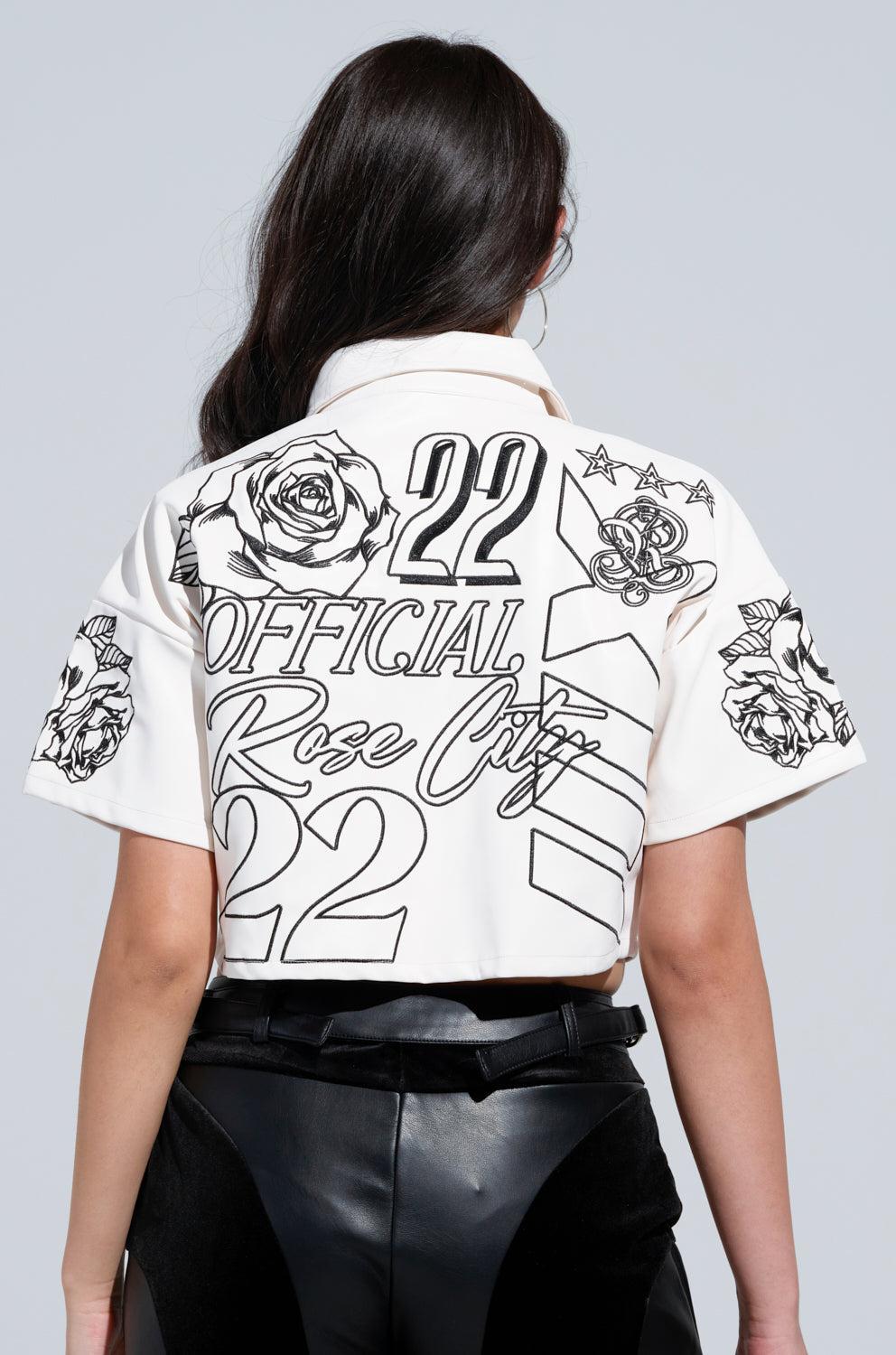 MAKE IT OFFICIAL FAUX LEATHER BUTTON DOWN Product Image