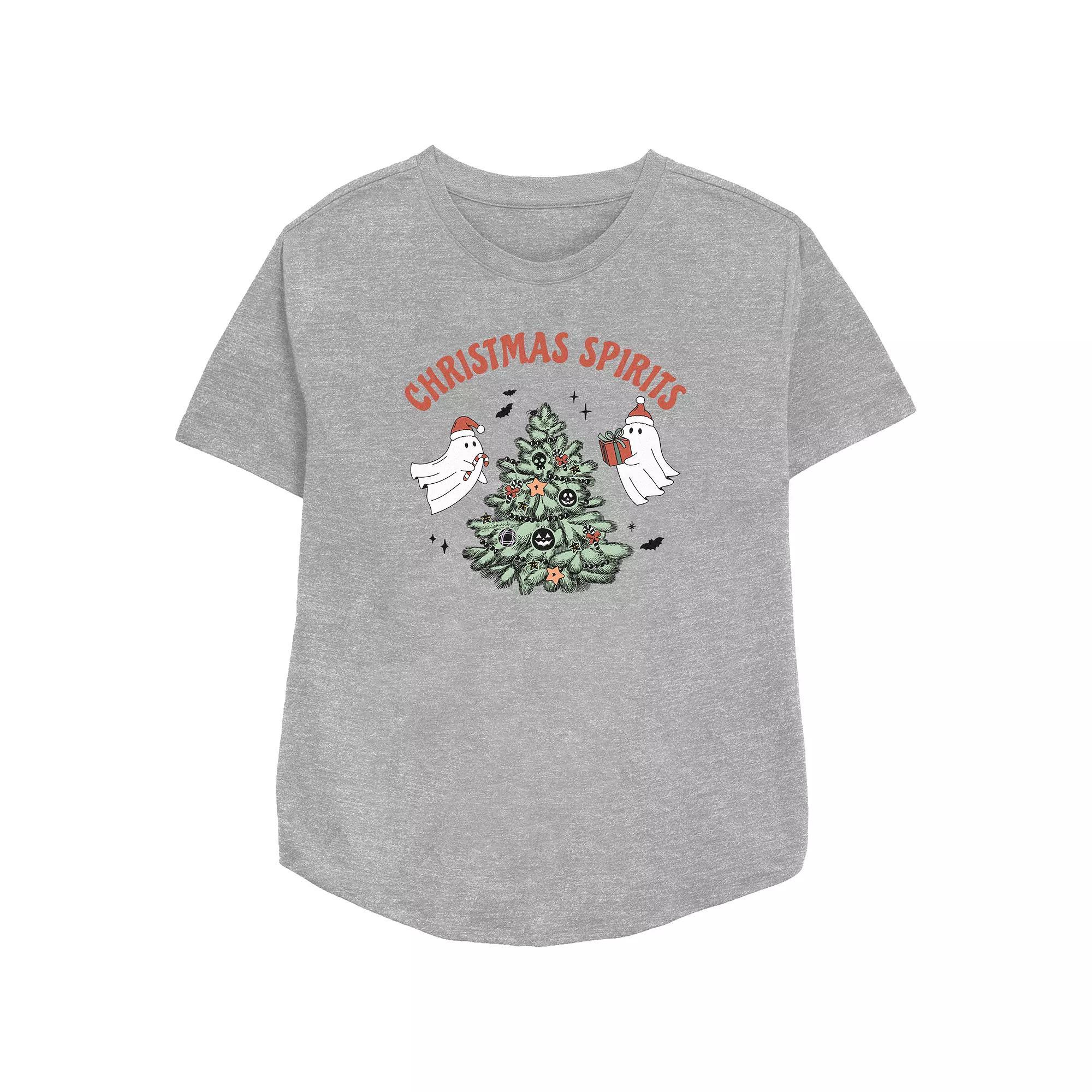 Women's Christmas Spirits Relaxed Fit Graphic Tee, Size: XS, Athletic Grey Product Image