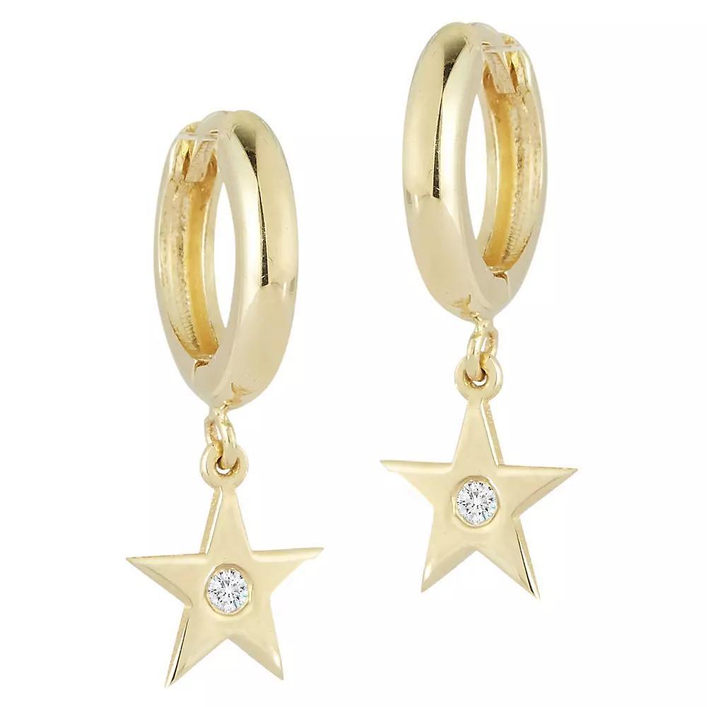 LUMINOR GOLD 14k Gold Diamond Accent Star Charm Huggie Drop Earrings, Women's, Yellow Product Image