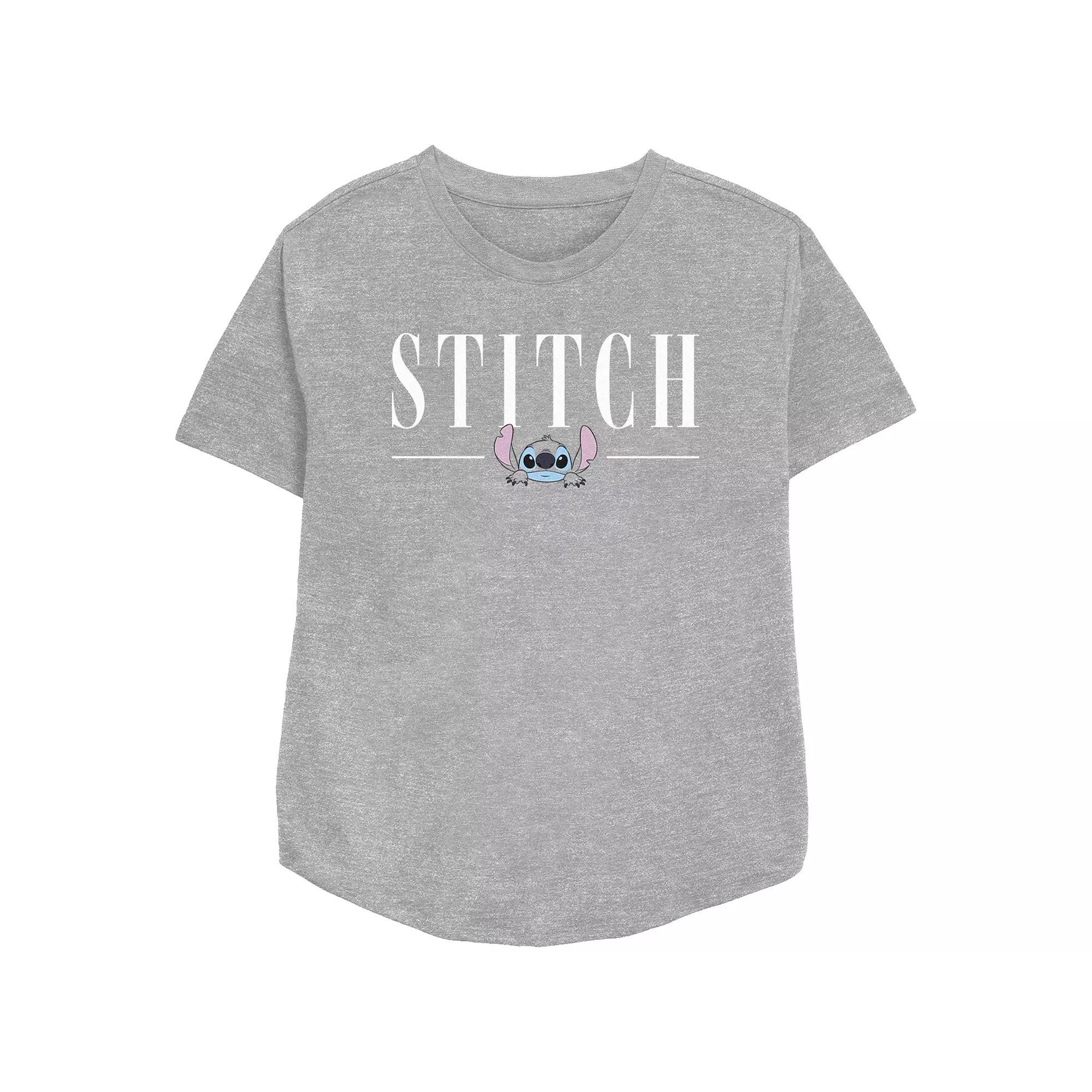Disney's Lilo & Stitch Women's Simple Stitch Text Relaxed Fit Graphic Tee, Girl's, Size: Large, Athletic Grey Product Image